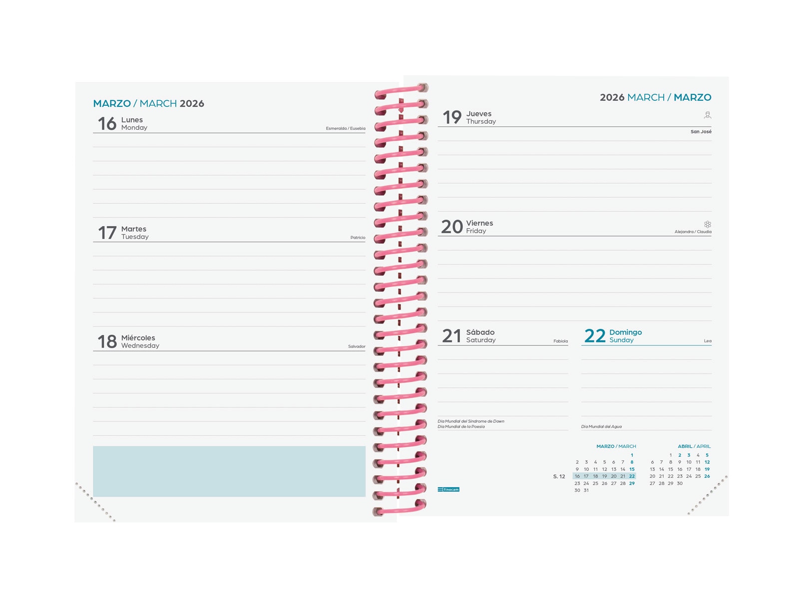Agenda curso 2025-2026 Diva 1/8-120x164 mm semana vista horizontal Spring Finocam multilingüe Multicolor-4