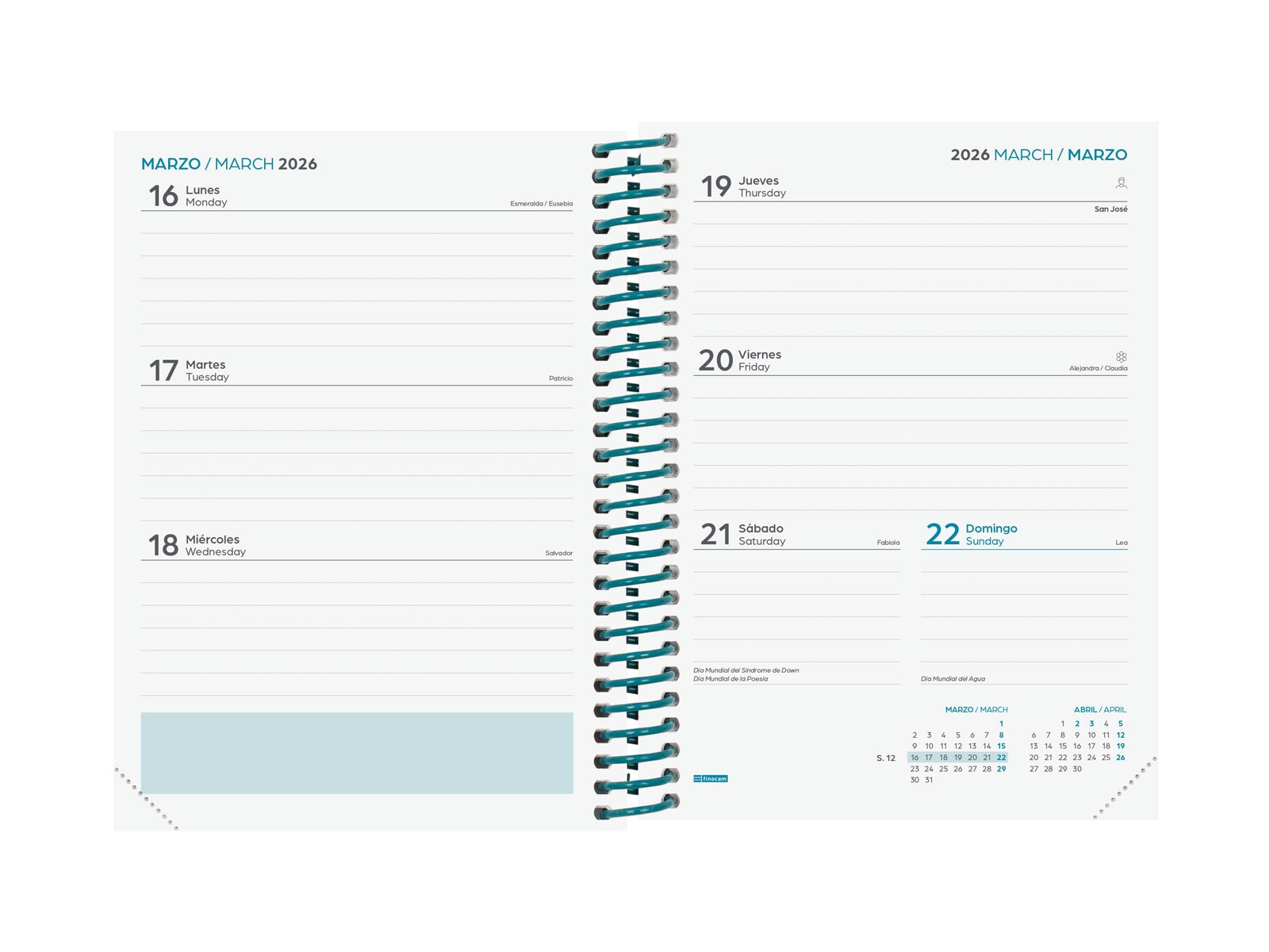 Agenda curso 2025-2026 Diva 1/8-120x164 mm semana vista horizontal Colors Finocam multilingüe 4