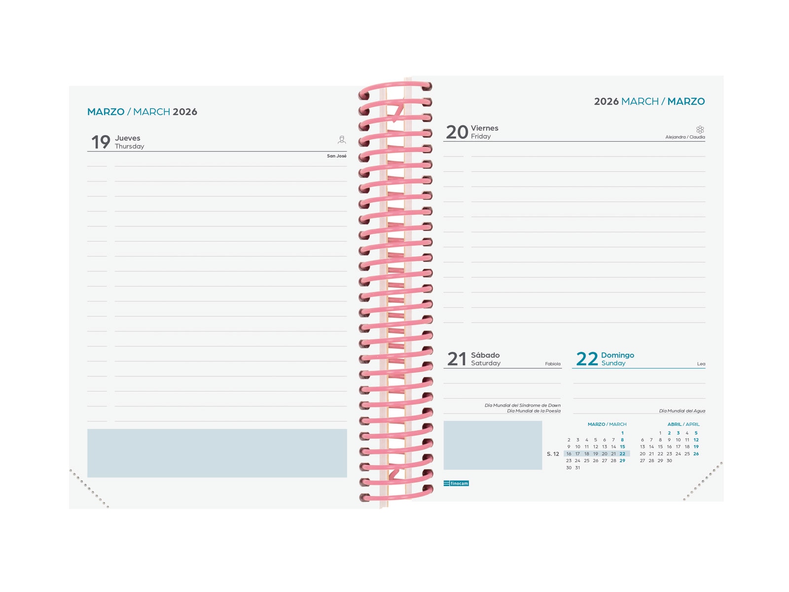 Agenda curso 2025-2026 Diva 1/8-120x164 mm 1 día página Spring Finocam multilingüe Multicolor-4