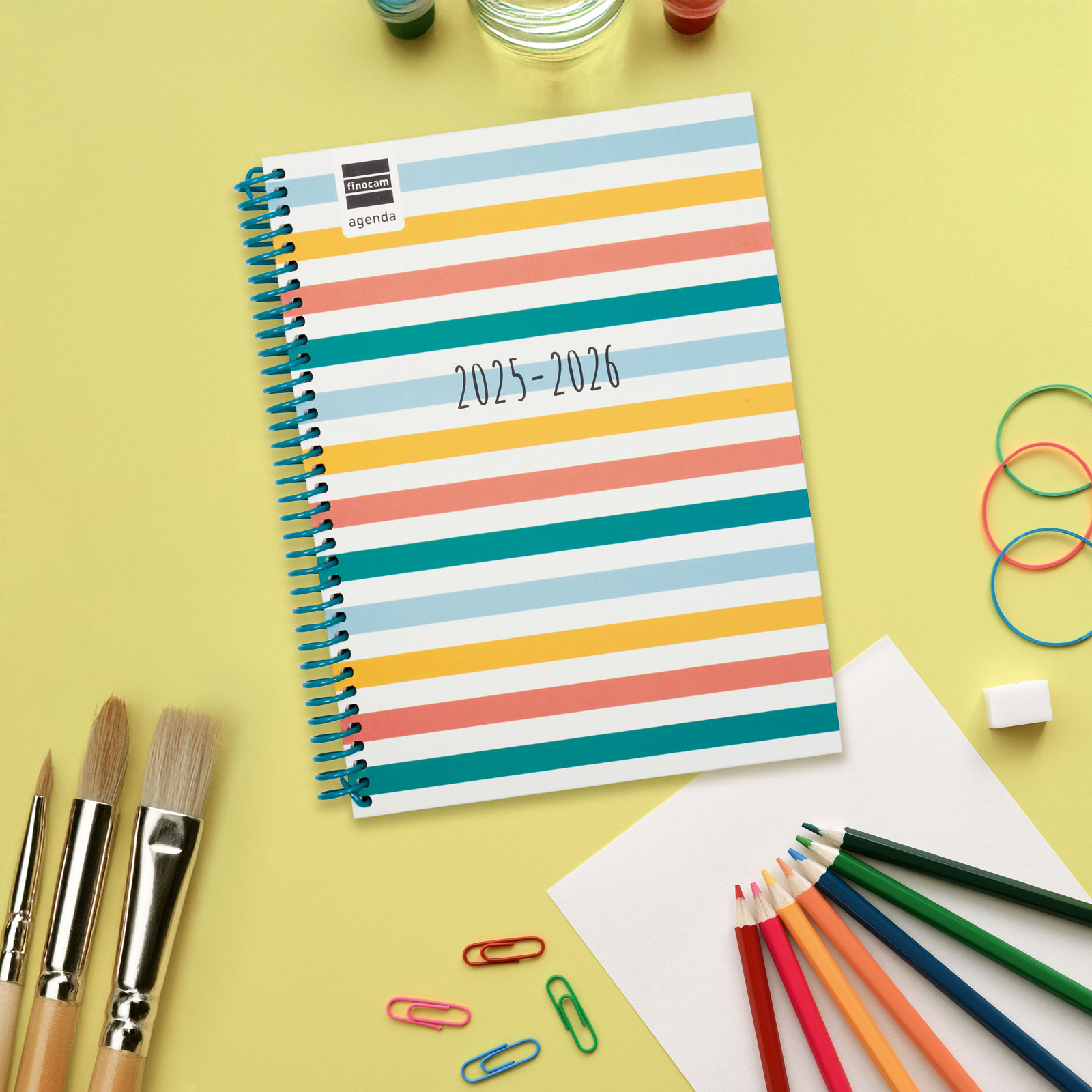 Agenda curso 2025-2026 Diva 1/4-155x212 mm semana vista horizontal Colors Finocam multilingüe 2