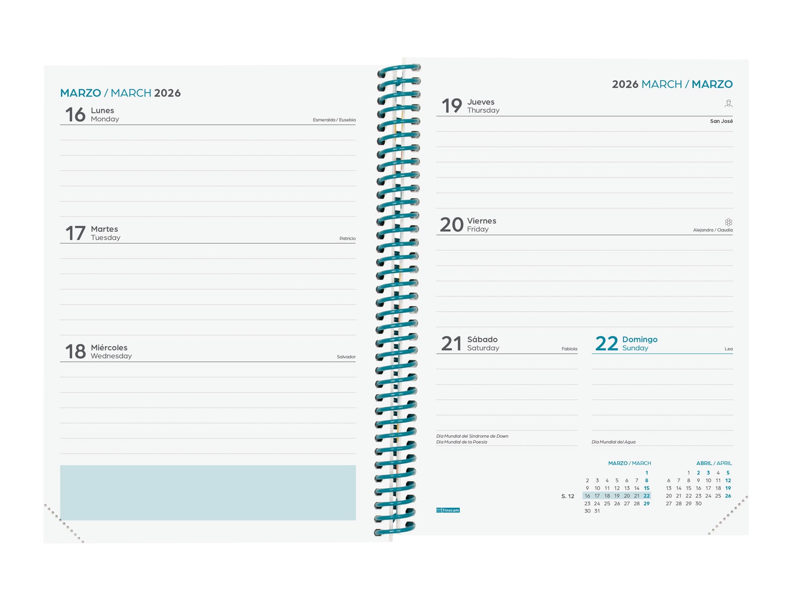 Agenda curso 2025-2026 Diva 1/4-155x212 mm semana vista horizontal Colors Finocam multilingüe 4