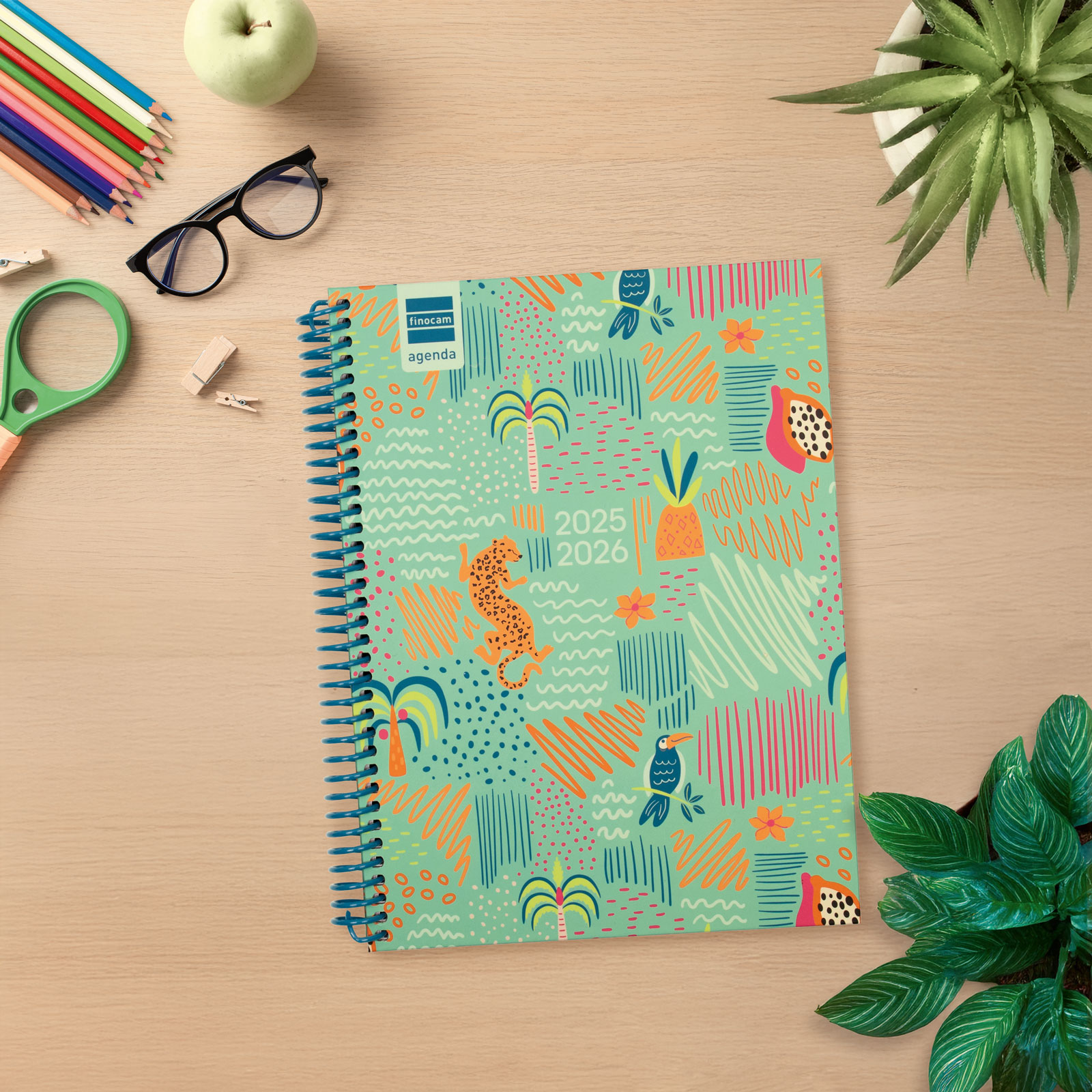 Agenda curso 2025-2026 Diva 1/4-155x212 mm semana vista horizontal Selva Finocam multilingüe Multicolor-2