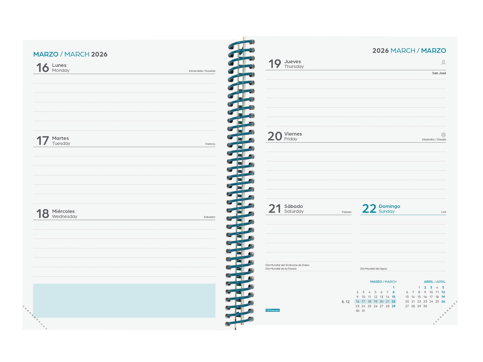 Agenda curso 2025-2026 Diva 1/4-155x212 mm semana vista horizontal Selva Finocam multilingüe Multicolor-4