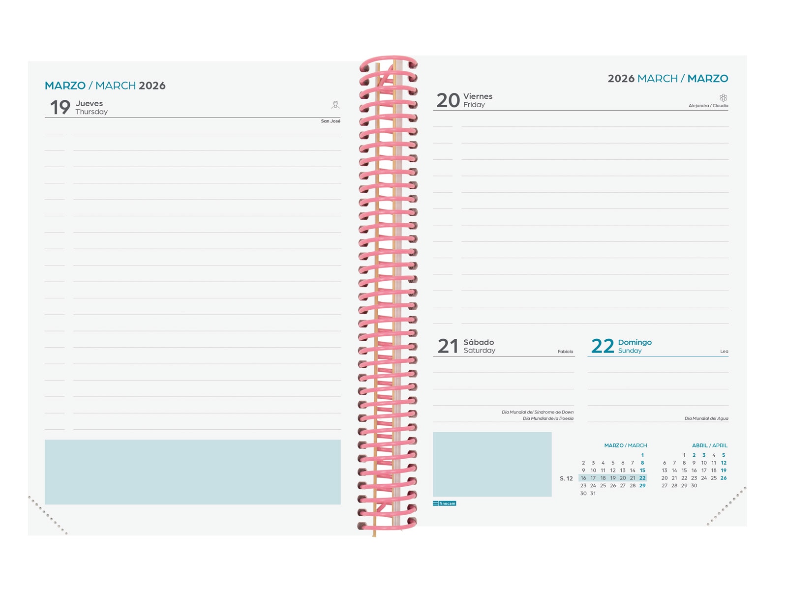 Agenda curso 2025-2026 Diva 1/4-155x212 mm 1 día página Spring Finocam multilingüe Multicolor-4