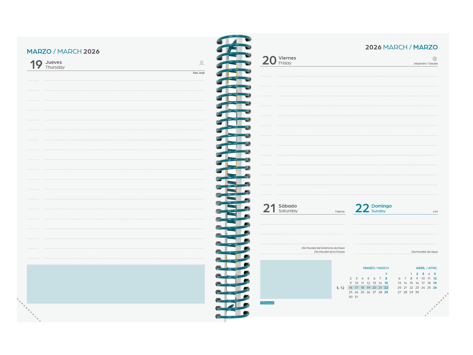 Agenda curso 2025-2026 Diva 1/4-155x212 mm 1 día página Colors Finocam multilingüe 4