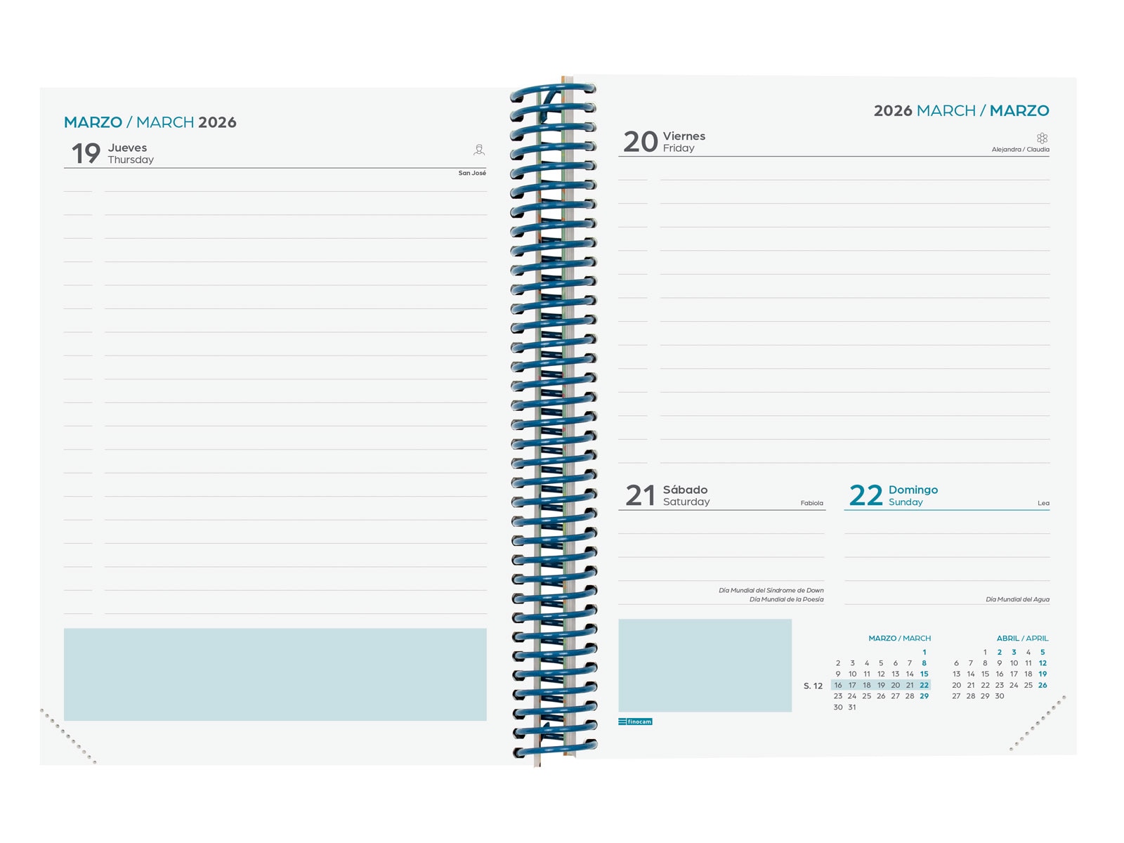 Agenda curso 2025-2026 Diva 1/4-155x212 mm 1 día página Selva Finocam multilingüe Multicolor-4