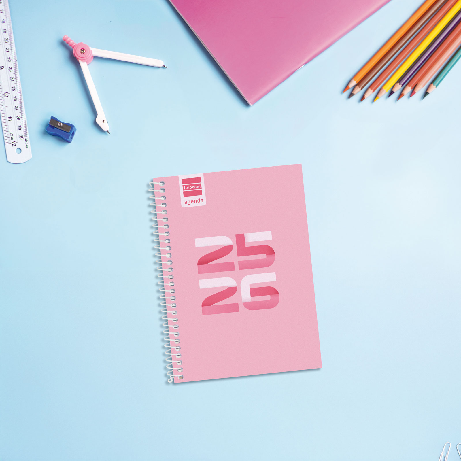 Agenda curso 2025-2026 Cool 1/8-120x164 mm semana vista horizontal Finocam rosa multilingüe Rosa-2