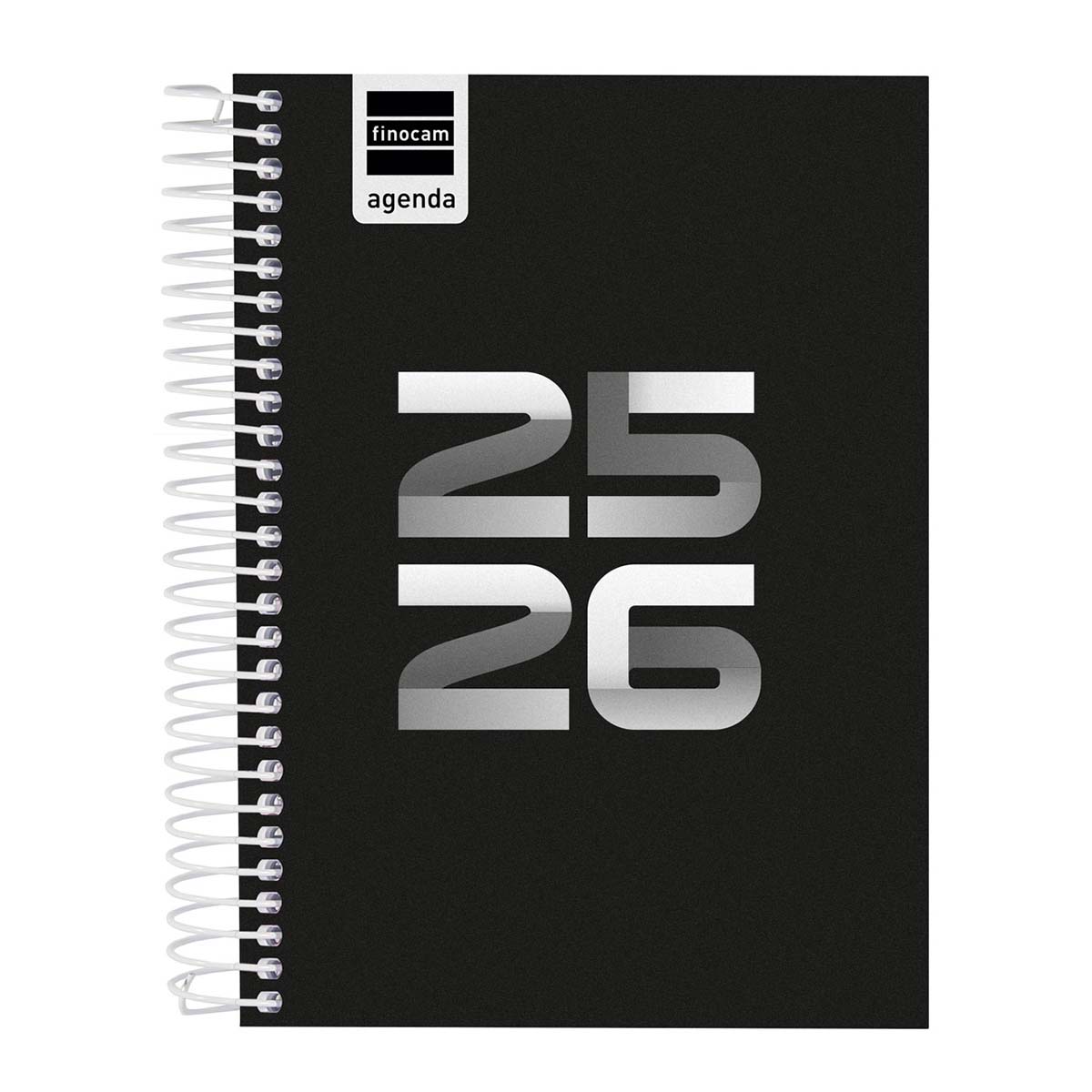 Agenda curso 2025-2026 Cool 1/8-120x164 mm 1 día página Finocam negro multilingüe Negro-1