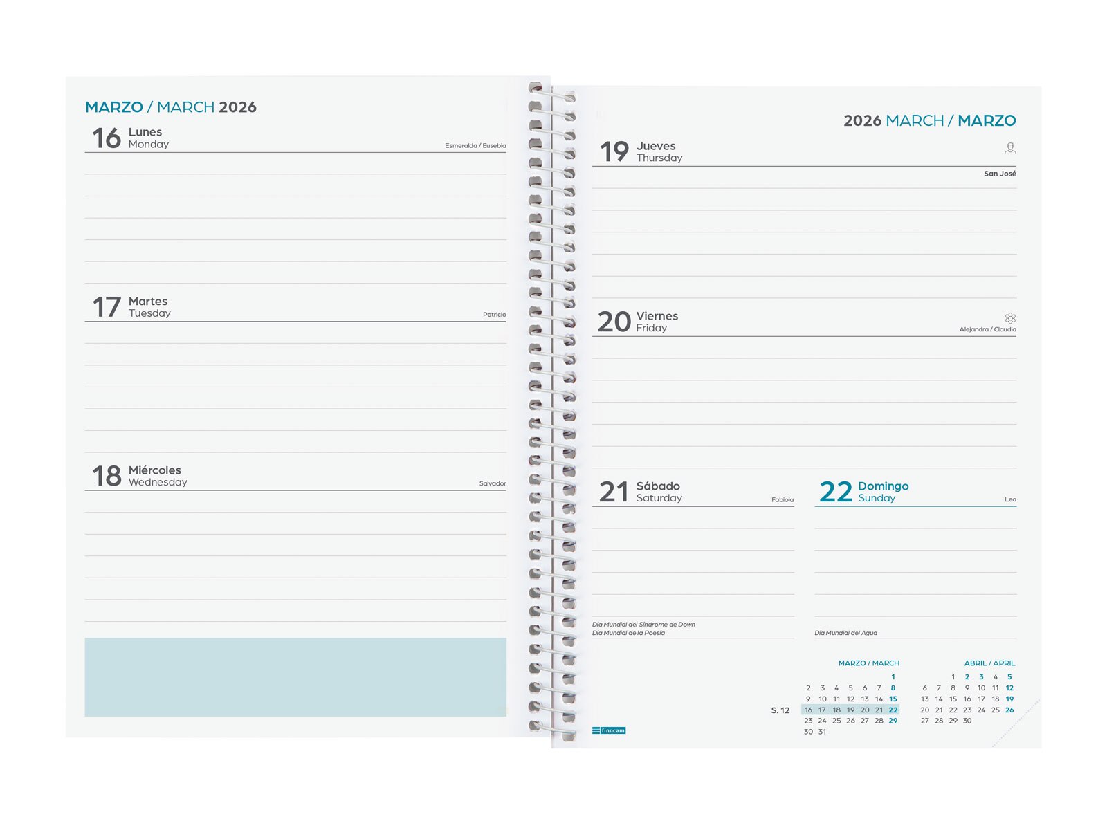 Agenda curso 2025-2026 Cool 1/4-155x212 mm semana vista horizontal Finocam verde multilingue Verde-4