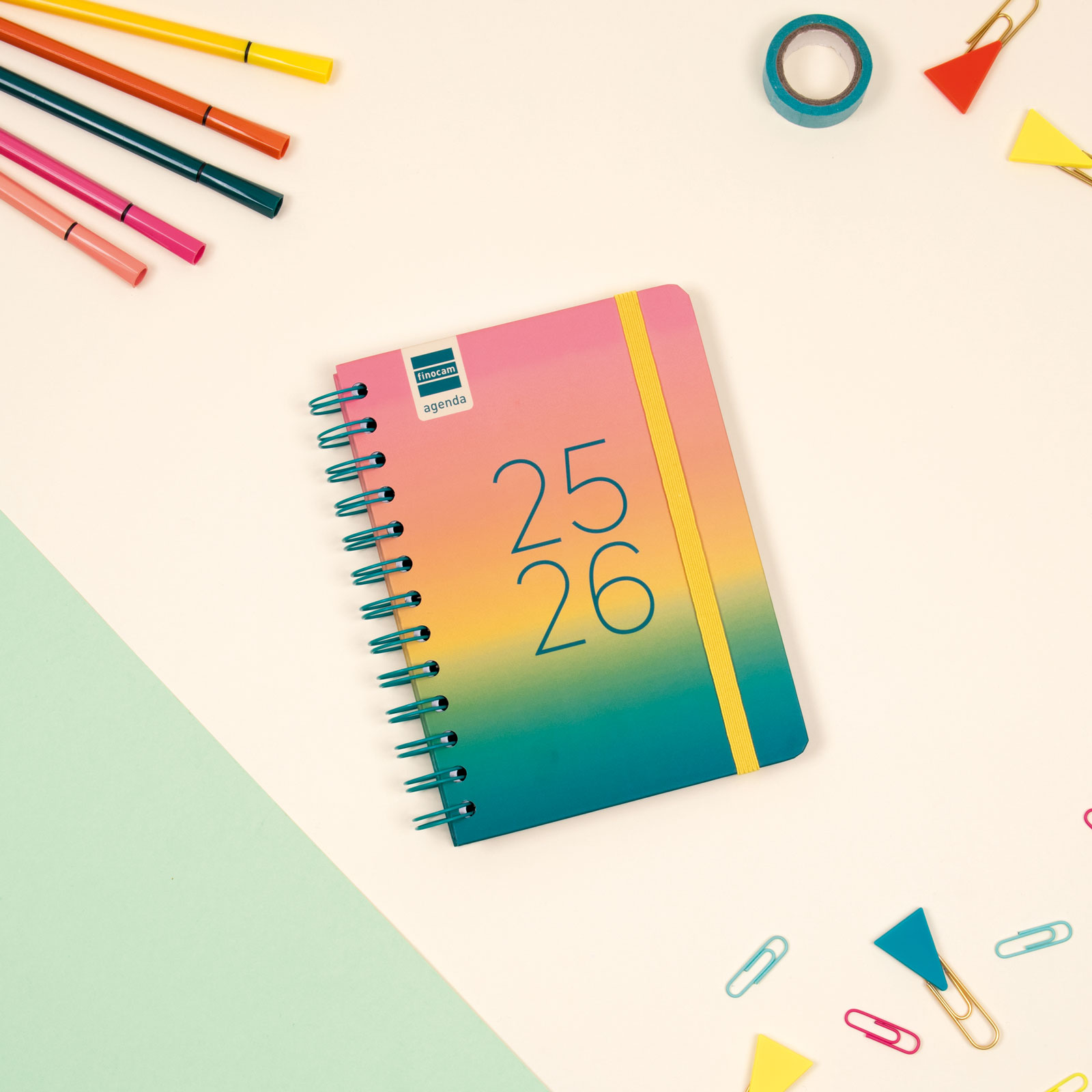 Agenda curso 2025-2026 Cosmo 1/8-120x169 mm semana vista horizontal Iris Finocam Multicolor-2