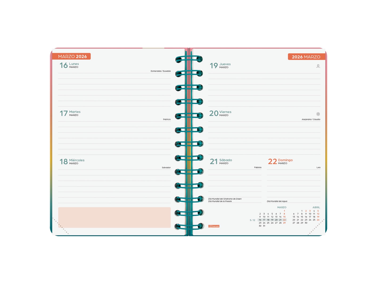 Agenda curso 2025-2026 Cosmo 1/8-120x169 mm semana vista horizontal Iris Finocam Multicolor-6