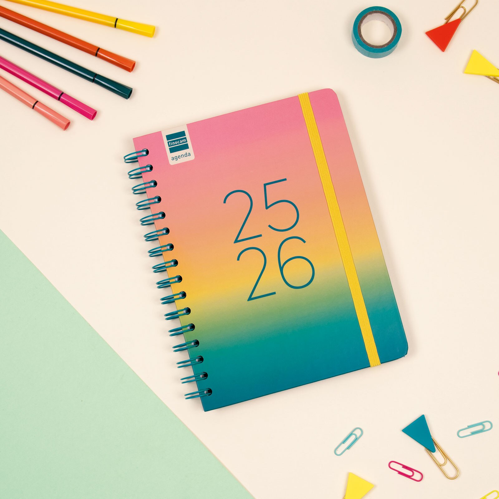Agenda curso 2025-2026 Cosmo 1/4-155x212 mm semana vista horizontal Iris Finocam Multicolor-2