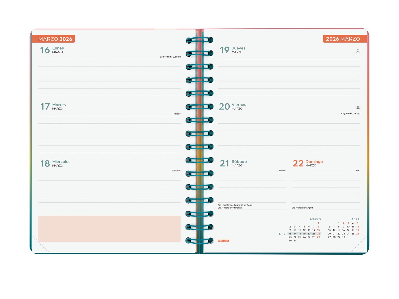 Agenda curso 2025-2026 Cosmo 1/4-155x212 mm semana vista horizontal Iris Finocam Multicolor-6