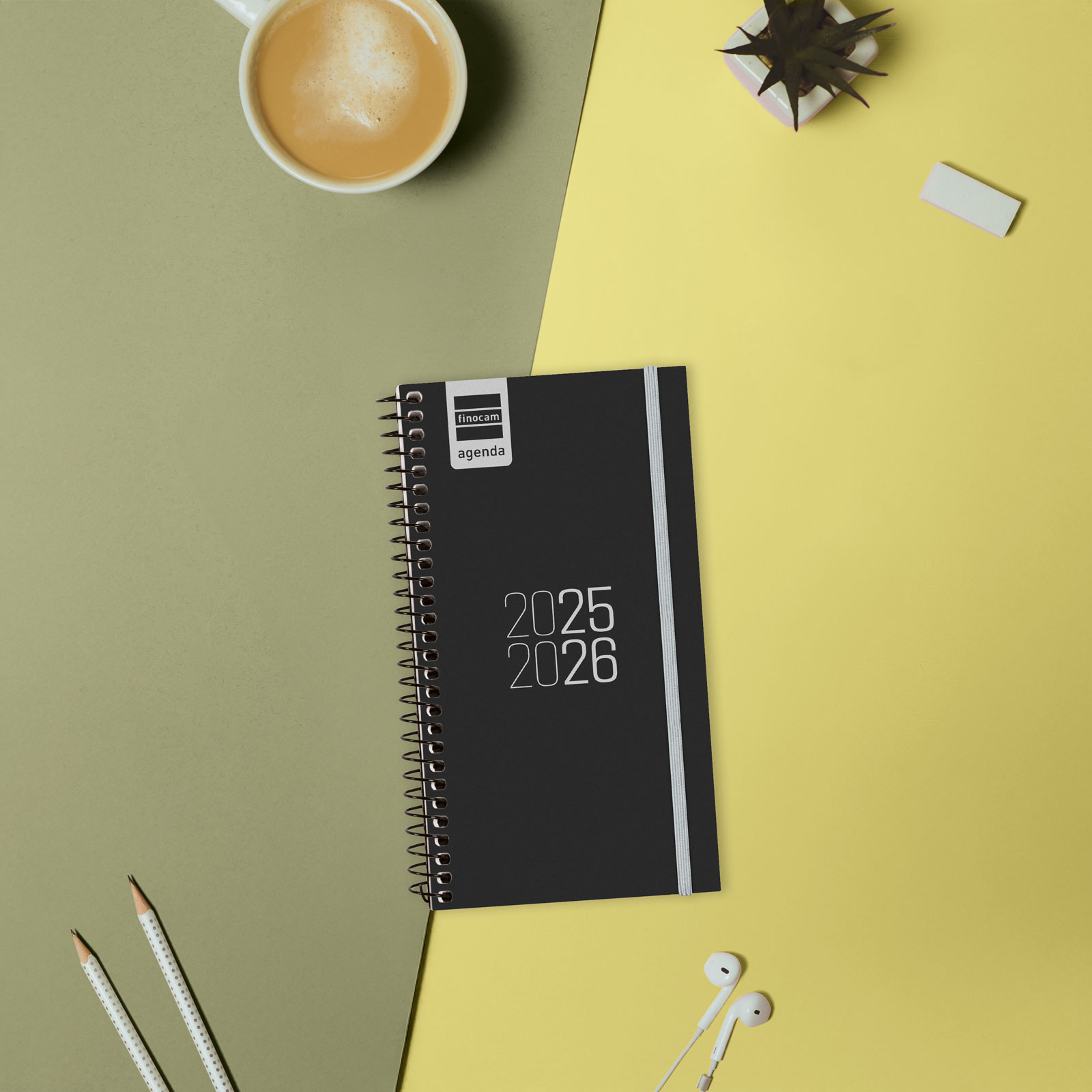 Agenda curso 2025-2026 Espir E9-94x171 mm semana vista horizontal Finocam preto Preto-2