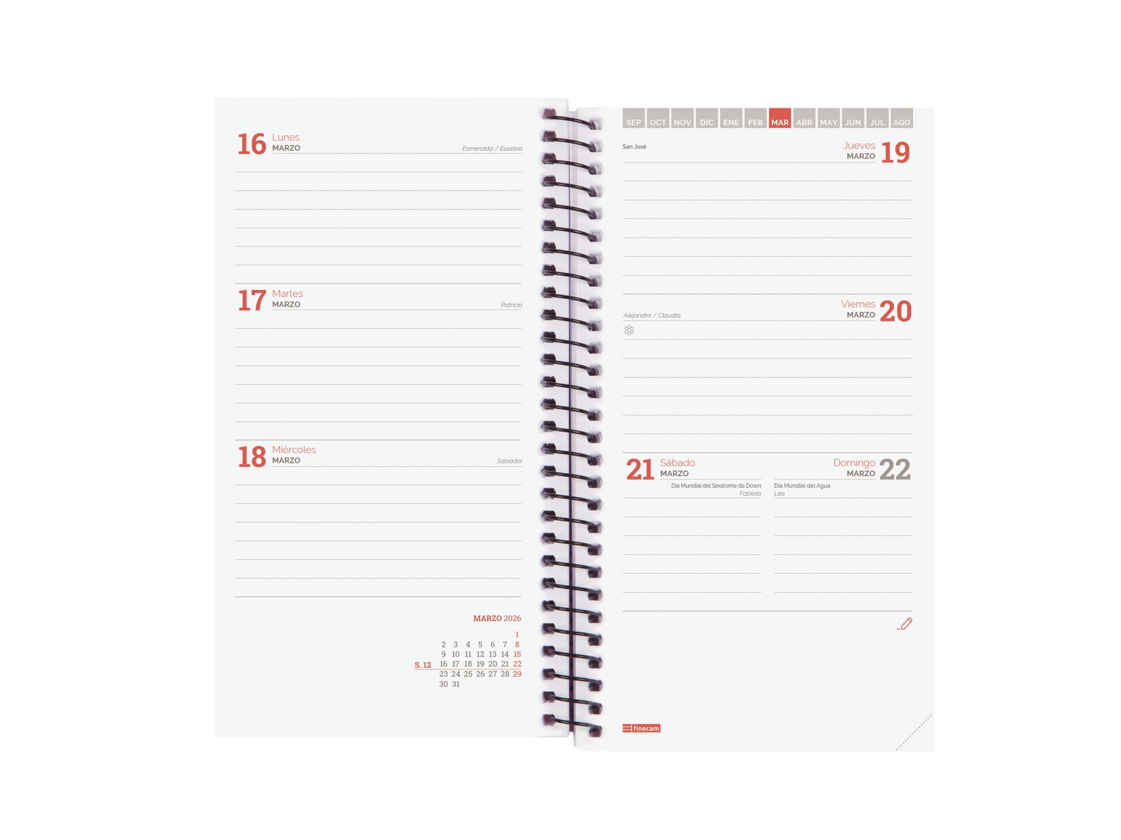 Agenda curso 2025-2026 Espir E9-94x171 mm semana vista horizontal Finocam preto Preto-4