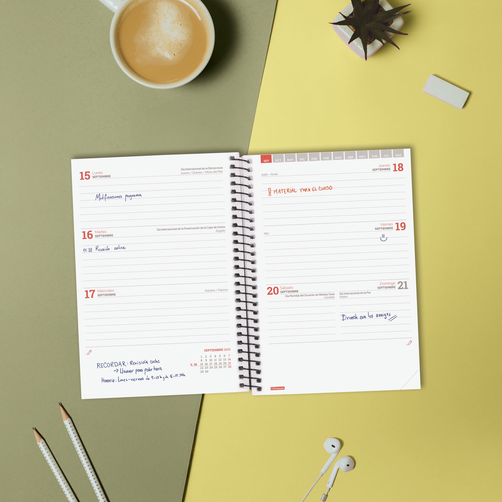 Agenda curso 2025-2026 Espir E8-120x171 mm semana vista horizontal Finocam preto Preto-3