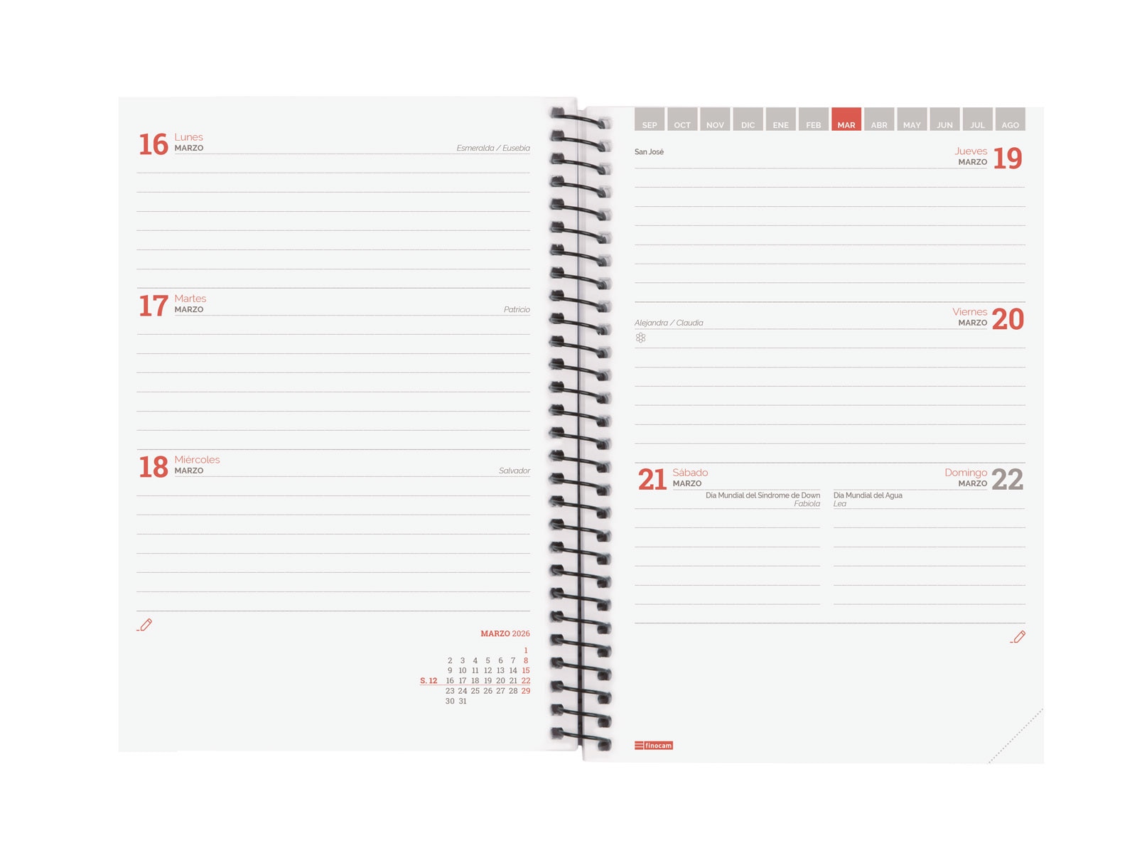 Agenda curso 2025-2026 Espir E8-120x171 mm semana vista horizontal Finocam preto Preto-4