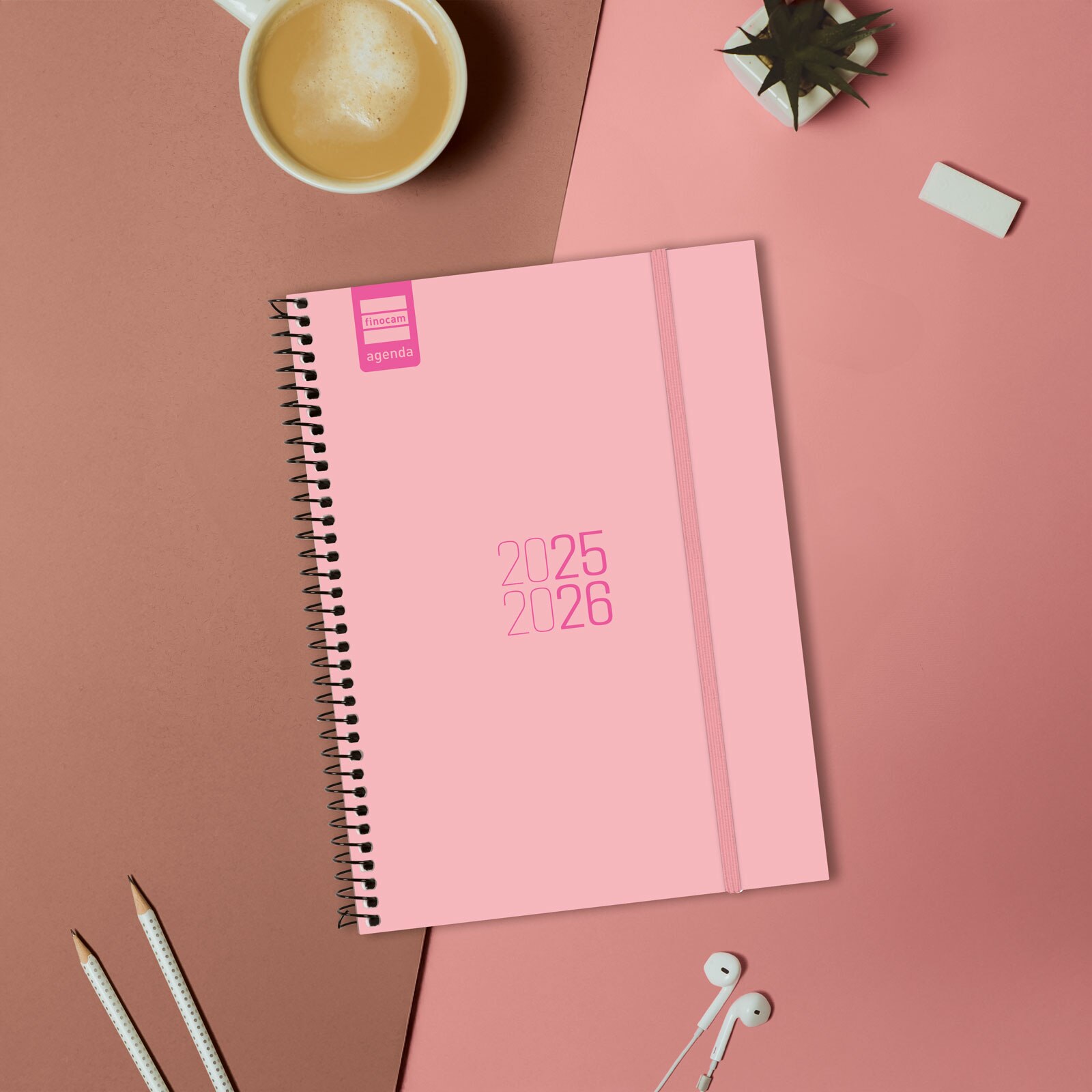 Agenda curso 2025-2026 Espir E10-155x212 mm semana vista horizontal Finocam rosa Rosa-2