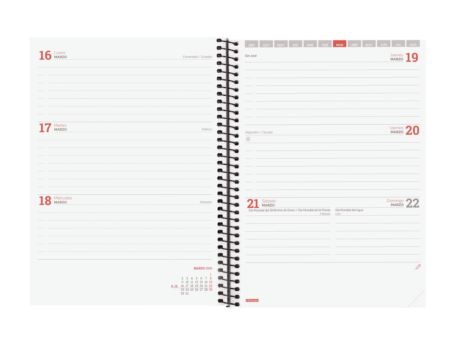 Agenda curso 2025-2026 Espir E10-155x212 mm semana vista horizontal Finocam rosa Rosa-4