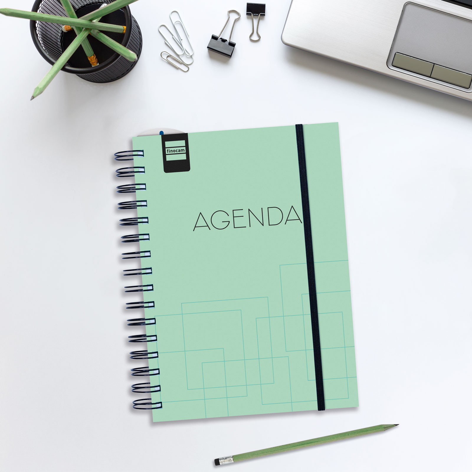 Agenda curso 2025-2026 Institut 1/4-155x215 mm semana vista vertical Finocam azul turquesa multilingue Turquesa-2