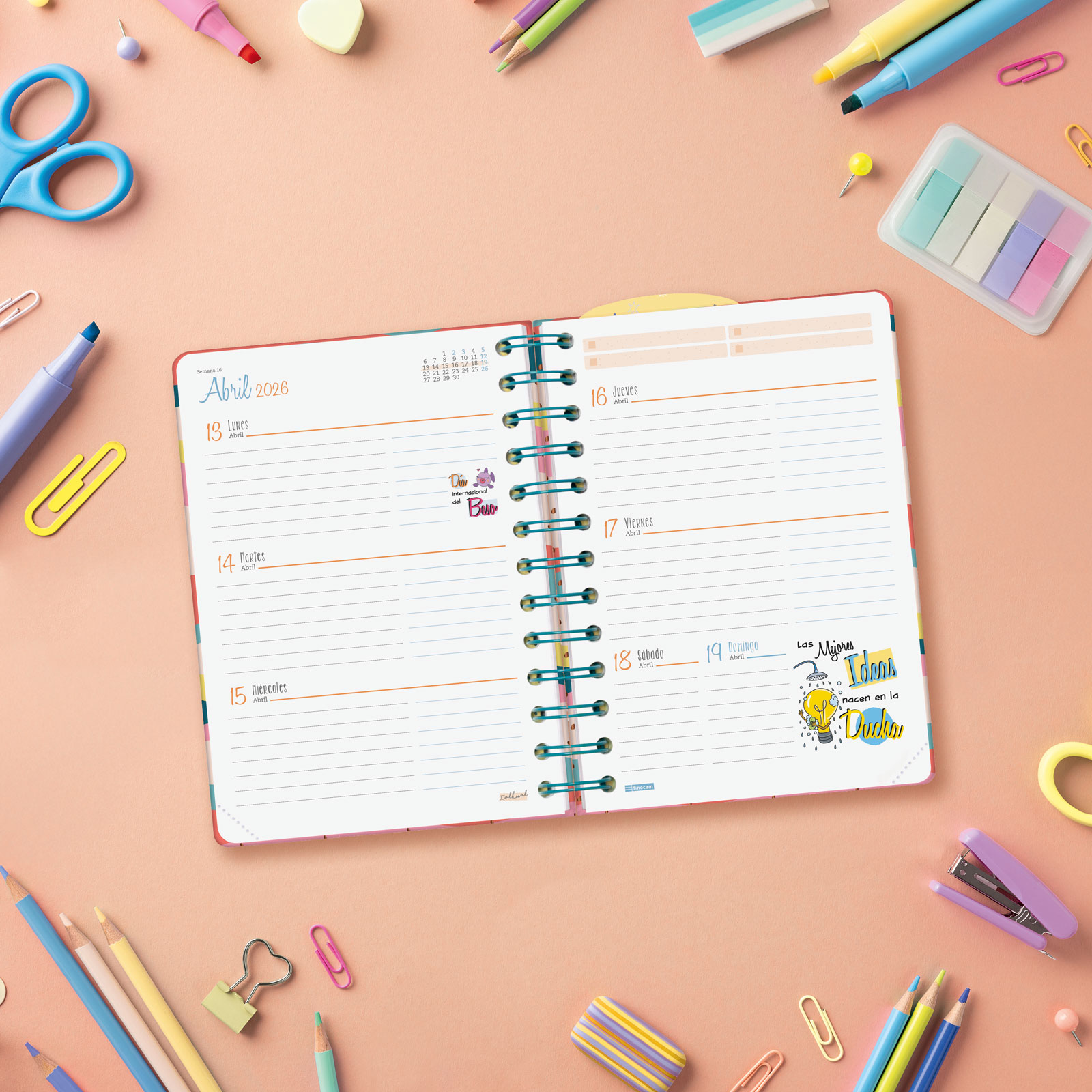 Agenda curso 2025-2026 Talkual 1/8-120x169 mm semana vista horizontal Almas Finocam Multicolor-3