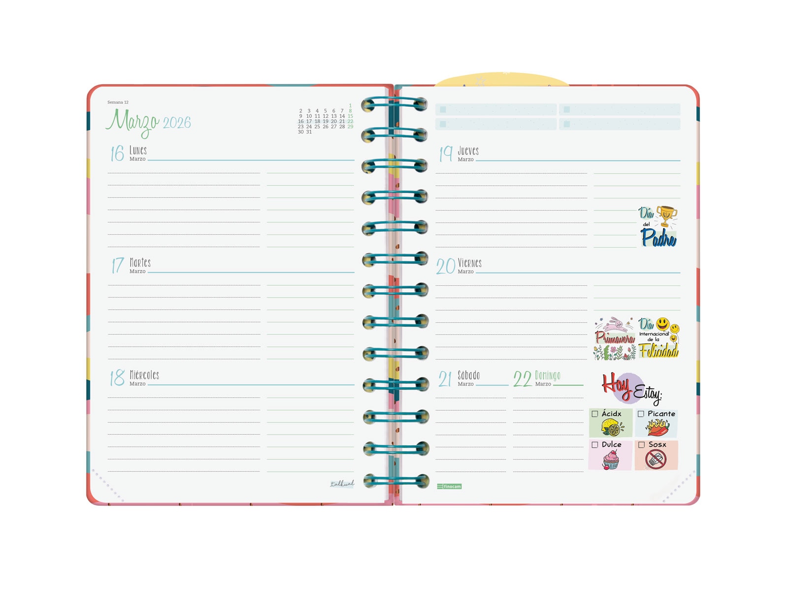 Agenda curso 2025-2026 Talkual 1/8-120x169 mm semana vista horizontal Almas Finocam Multicolor-4