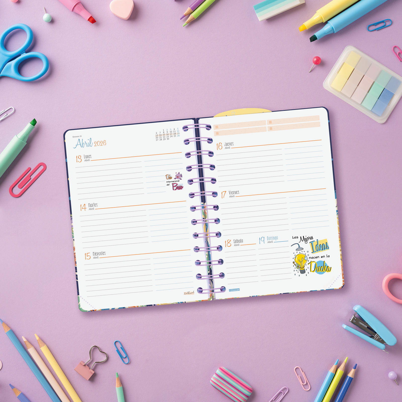 Agenda curso 2025-2026 Talkual 1/8-120x169 mm semana vista horizontal Vida Finocam Multicolor-3