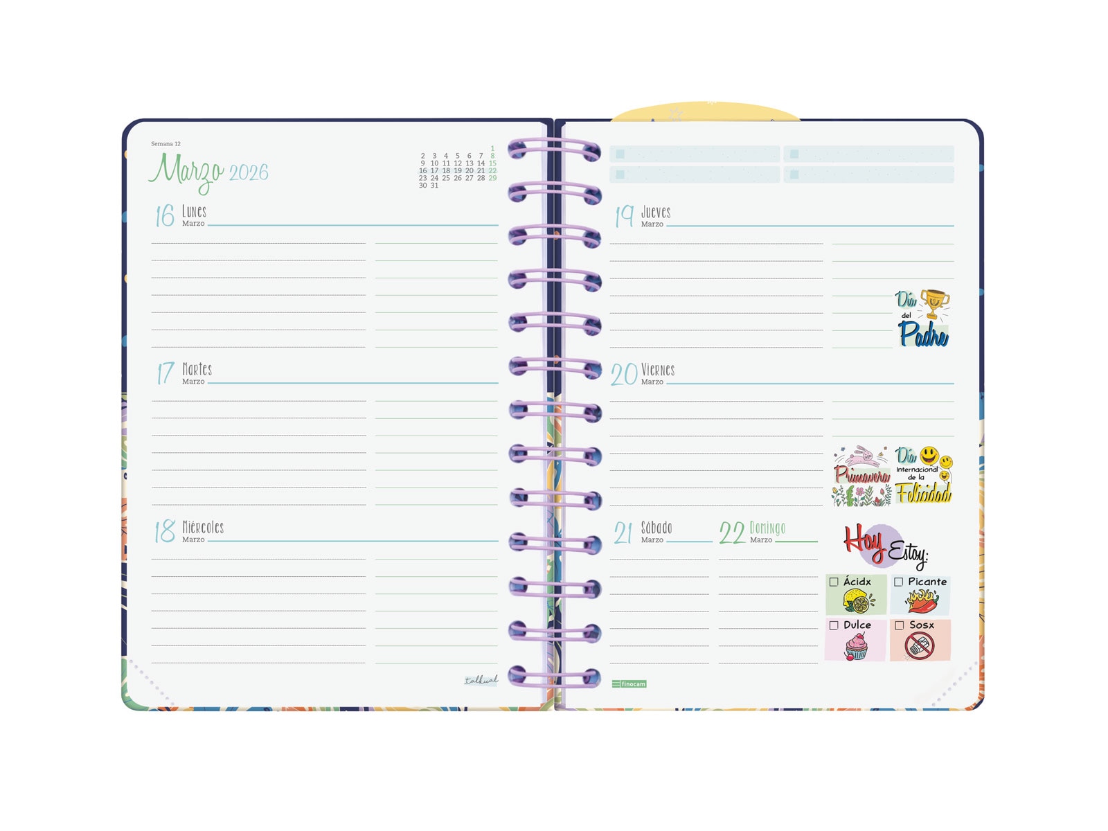 Agenda curso 2025-2026 Talkual 1/8-120x169 mm semana vista horizontal Vida Finocam Multicolor-4