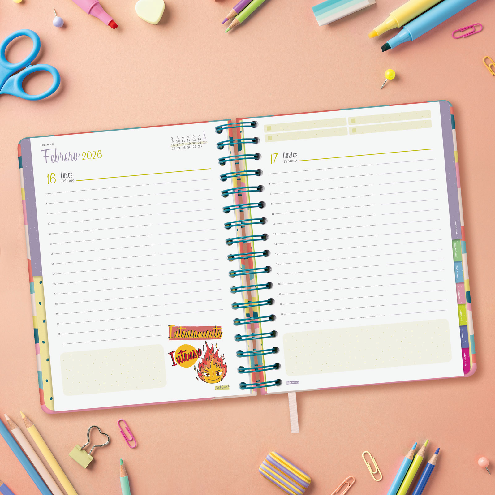 Agenda curso 2025-2026 Talkual 1/4-155x217 mm 1 día página Almas Finocam Multicolor-3