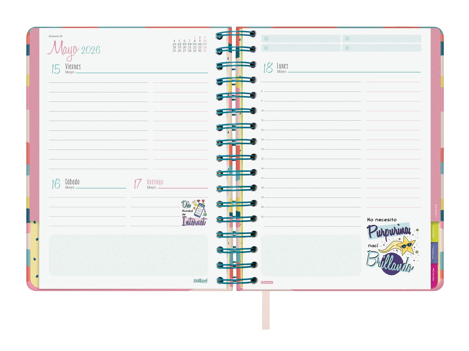 Agenda curso 2025-2026 Talkual 1/4-155x217 mm 1 día página Almas Finocam Multicolor-4