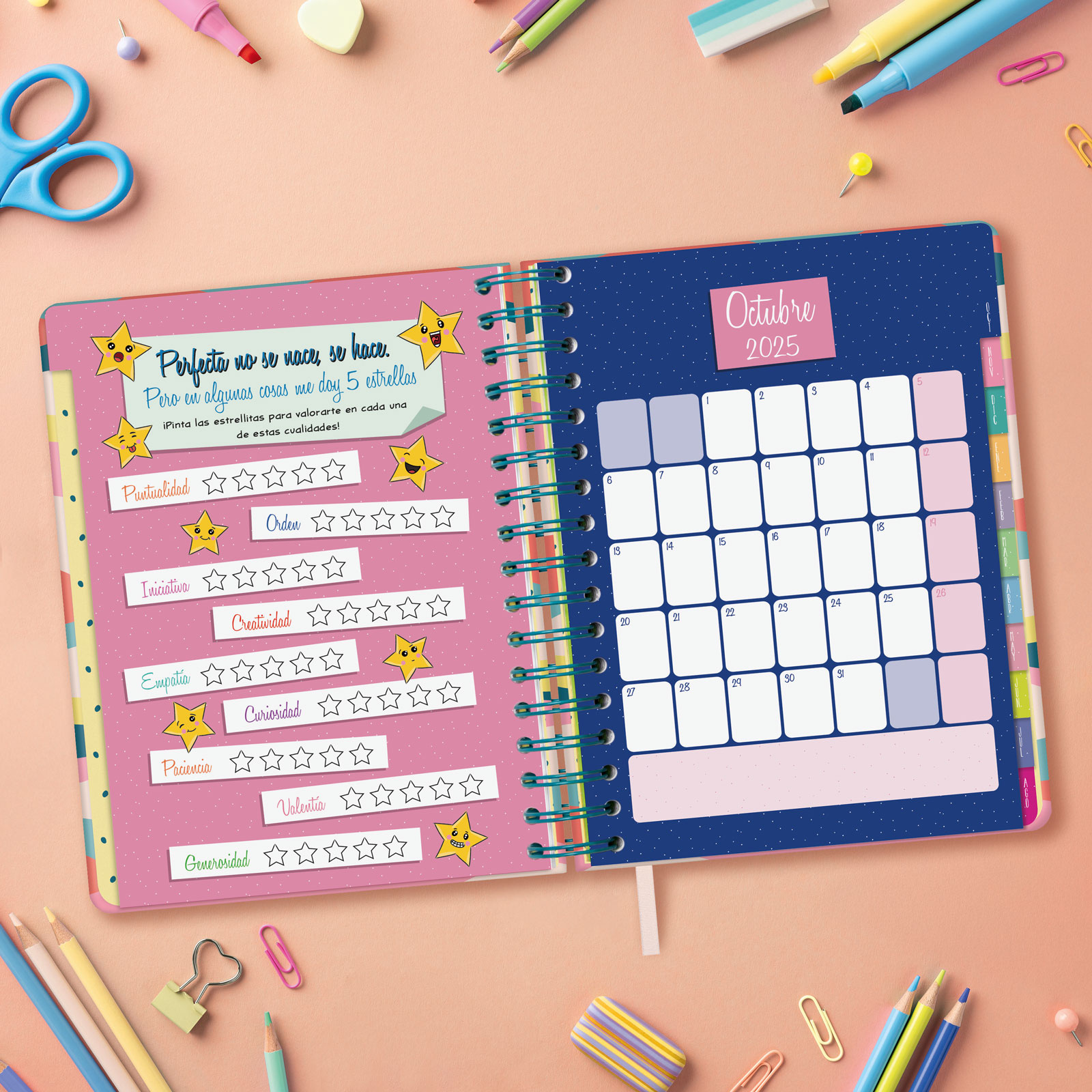 Agenda curso 2025-2026 Talkual 1/4-155x217 mm 1 día página Almas Finocam Multicolor-5