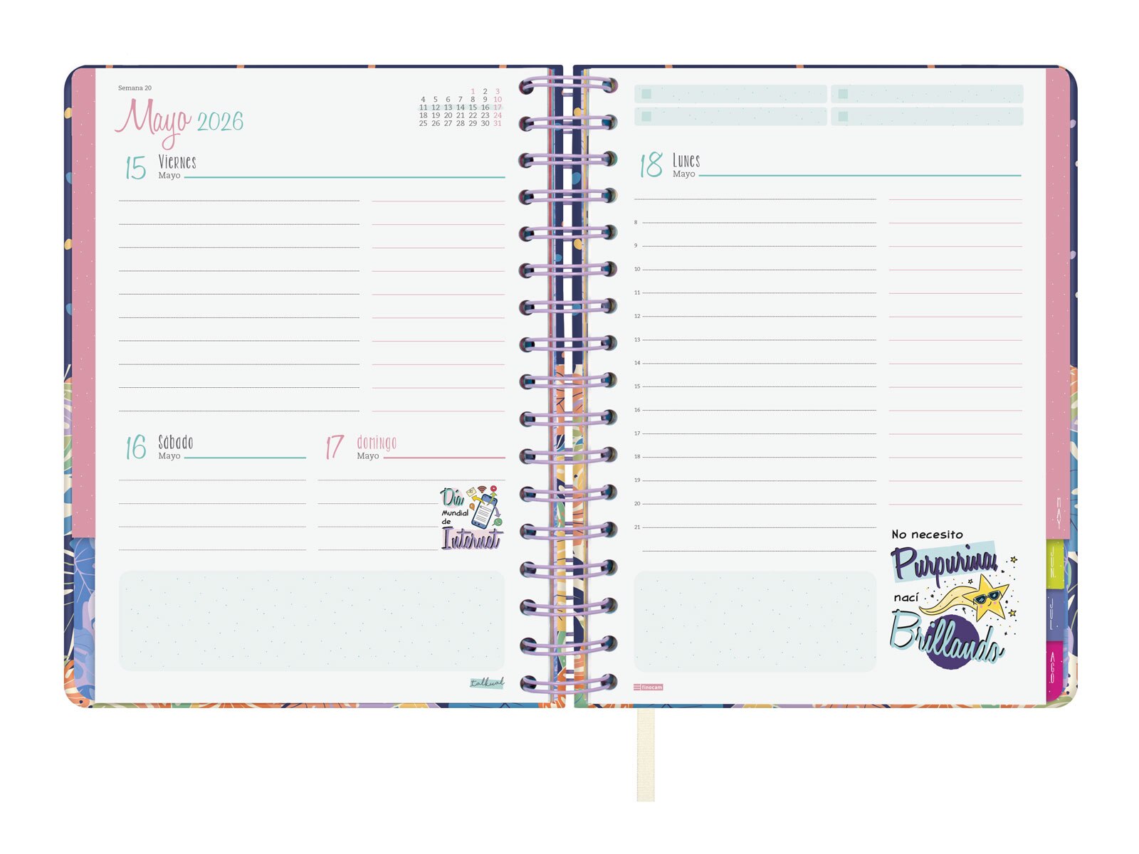 Agenda curso 2025-2026 Talkual 1/4-155x217 mm 1 día página Vida Finocam Multicolor-4