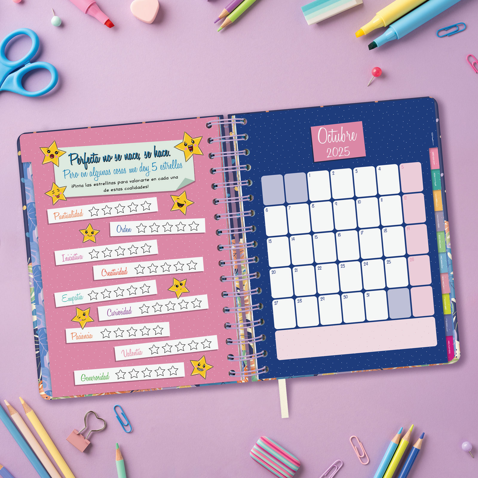 Agenda curso 2025-2026 Talkual 1/4-155x217 mm 1 día página Vida Finocam Multicolor-5