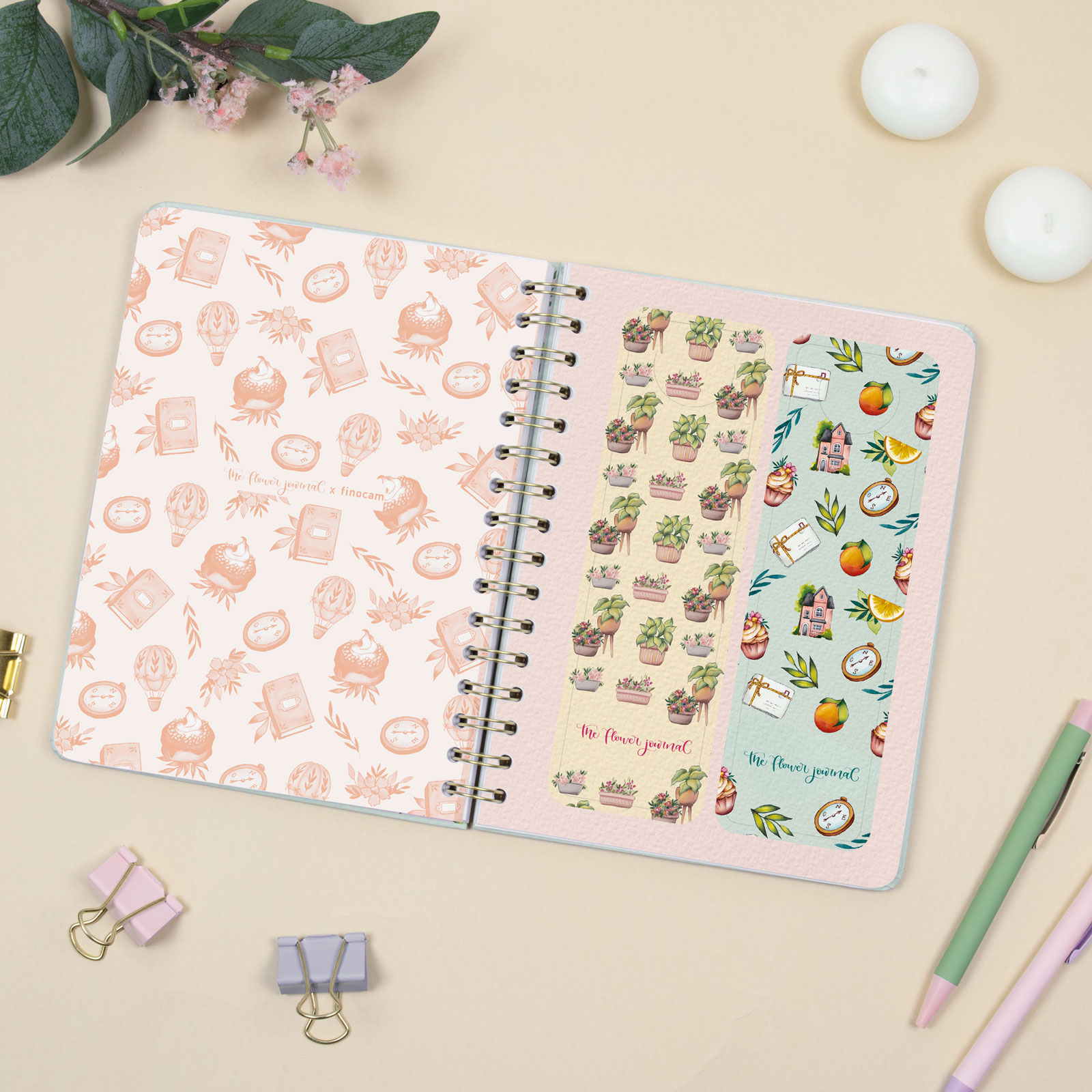 Agenda curso 2025-2026 The Flower Journal E10-155x212 mm semana vista horizontal Finocam verde Verde-7