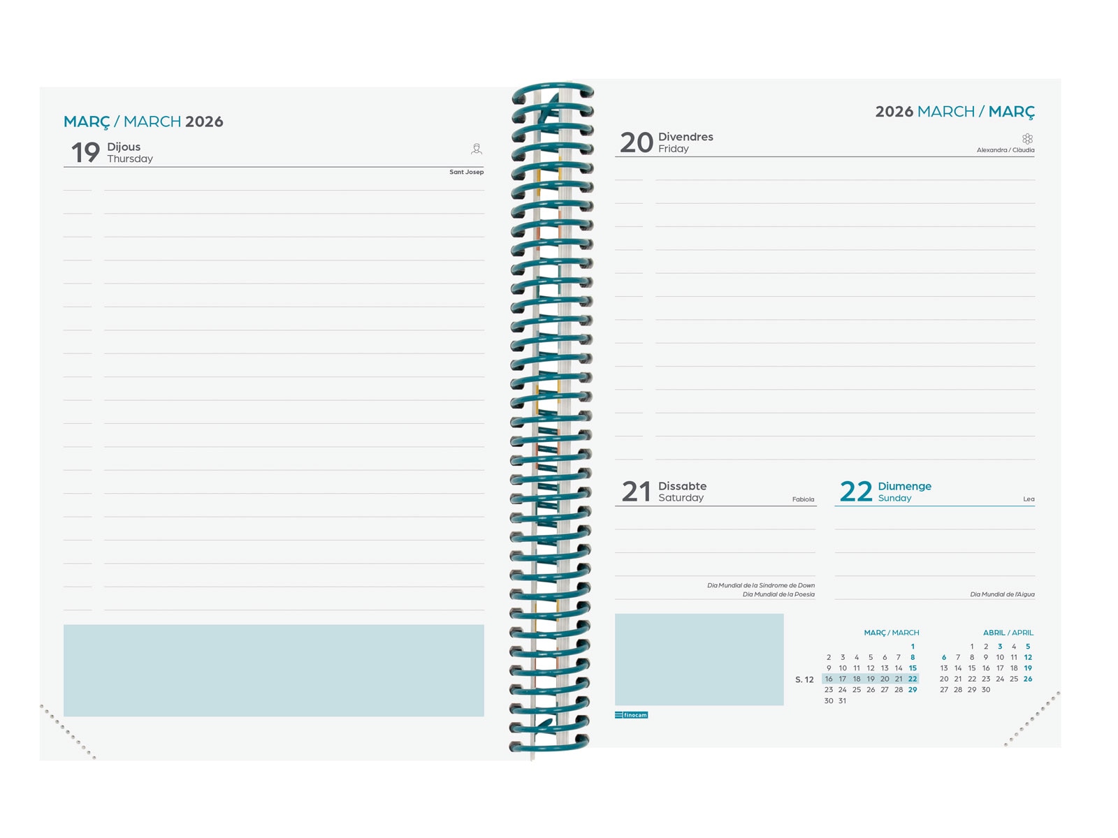 Agenda curso 2025-2026 Diva 1/4-155x212 mm 1 día página Colors Finocam catalán multilingüe 4