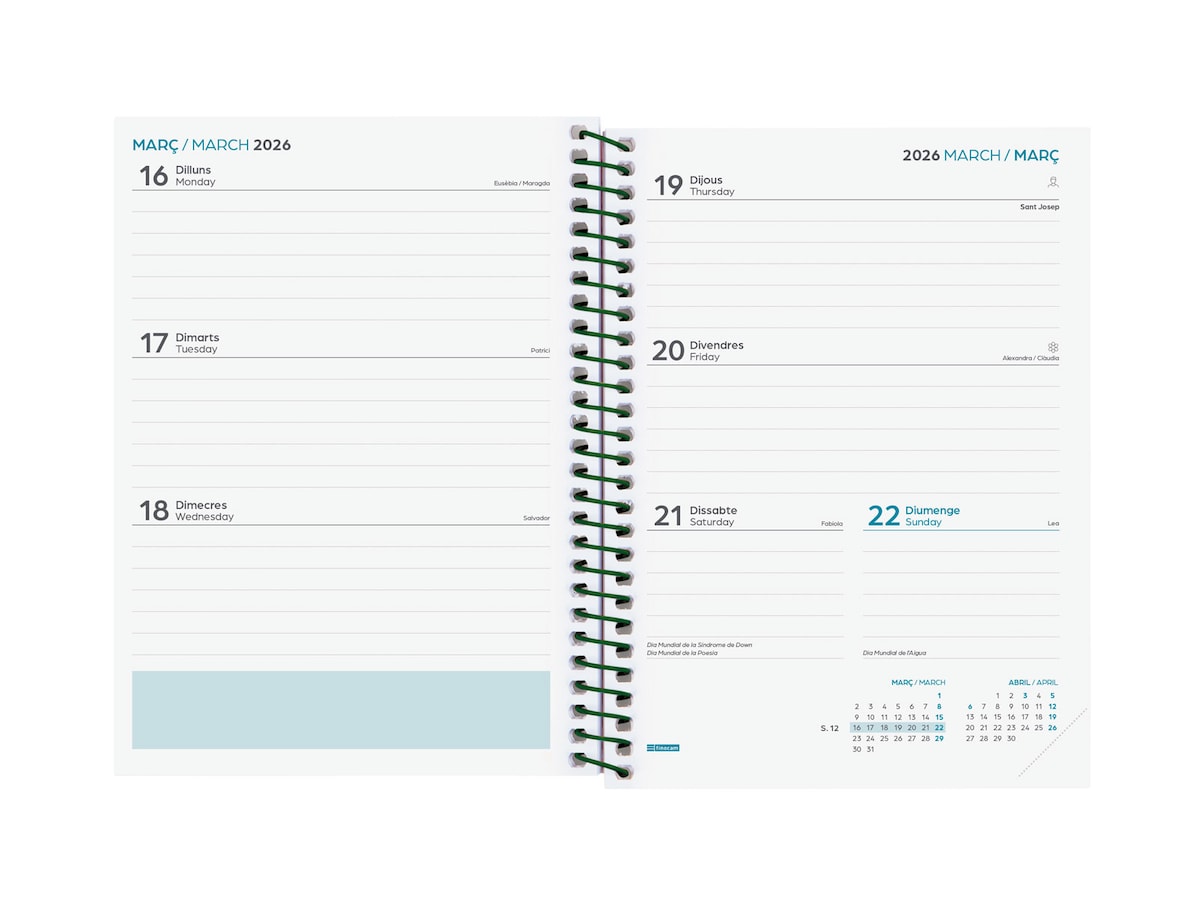Agenda curso 2025-2026 Secundaria 1/8-120x164 mm semana vista horizontal Fiori Finocam catalán multilingüe Multicolor-5