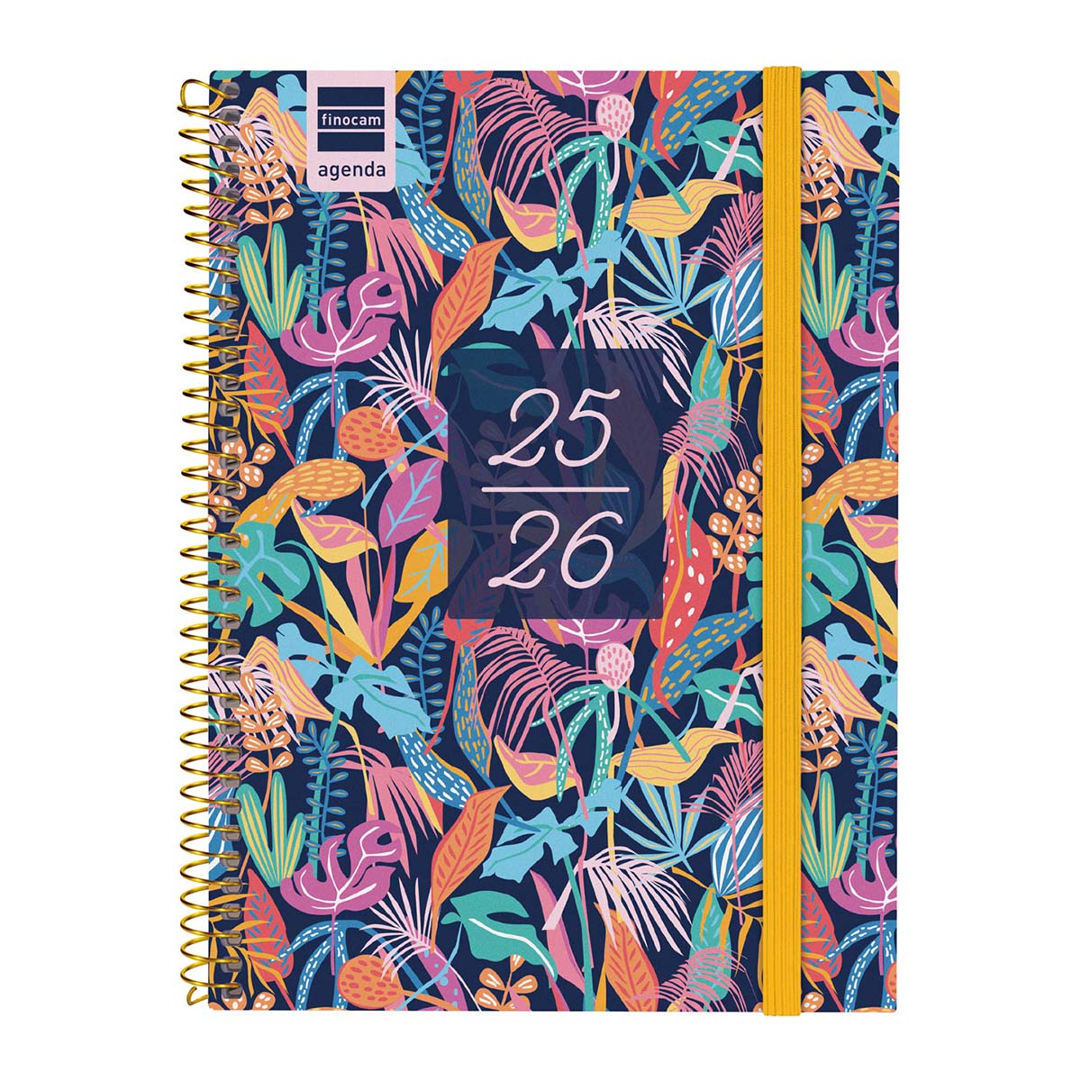 Agenda curso 2025-2026 Secundaria 1/4-155x212 mm semana vista horizontal Tropical Finocam catalán multilingüe Multicolor-1