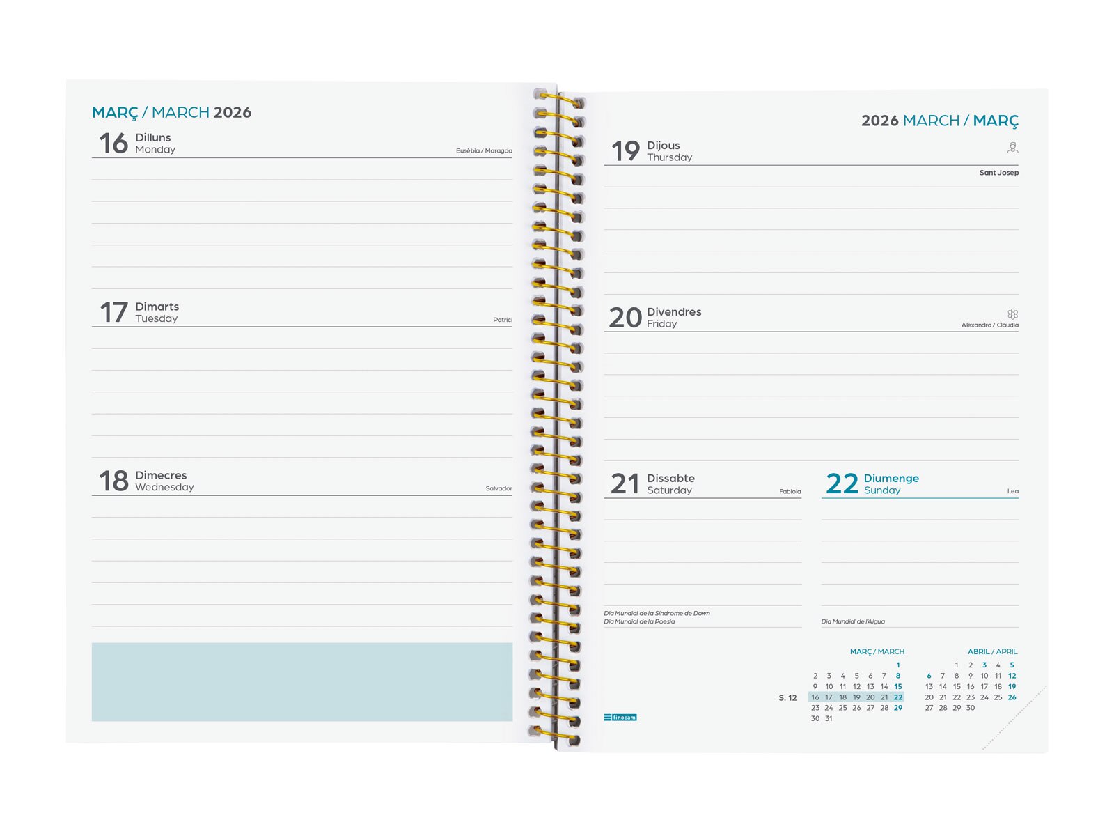 Agenda curso 2025-2026 Secundaria 1/4-155x212 mm semana vista horizontal Tropical Finocam catalán multilingüe Multicolor-5