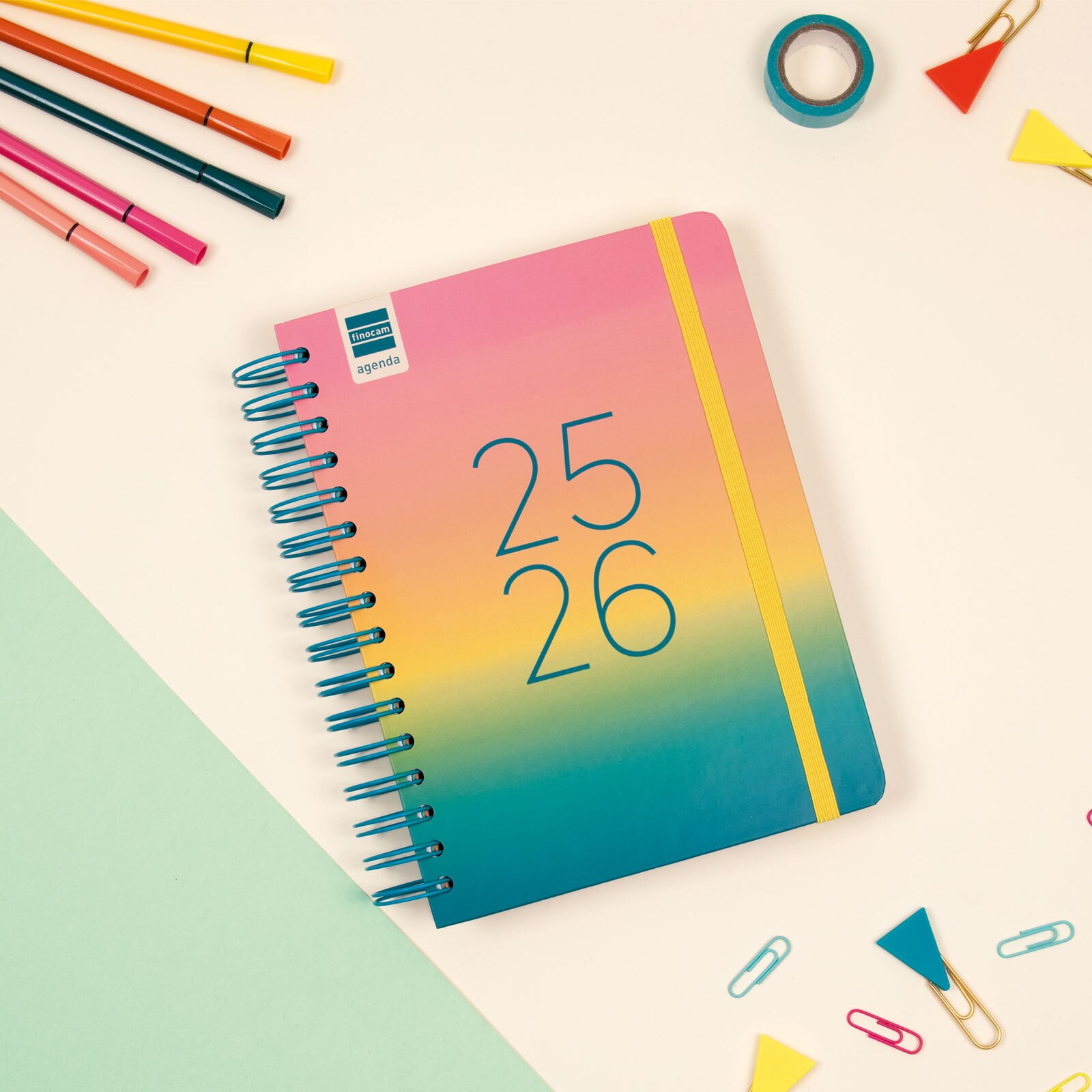 Agenda curso 2025-2026 Cosmo 1/4-155x212 mm 1 día página Iris Finocam catalán Multicolor-2