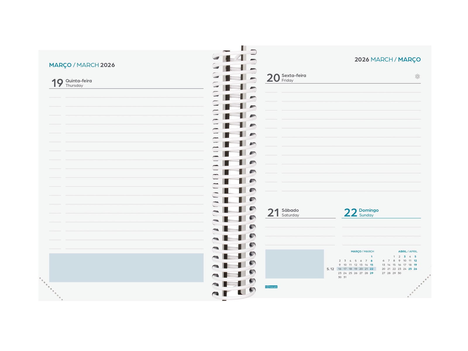 Agenda curso 2025-2026 Diva 1/8-120x164 mm 1 dia página Finocam preto português multilingue Preto-4