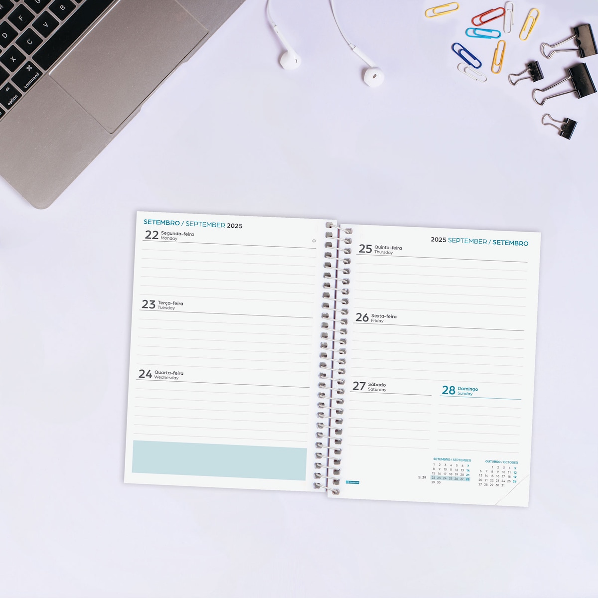 Agenda curso 2025-2026 Gamma 1/8-120x164 mm semana vista horizontal Art Finocam portugués multilingüe Multicolor-3