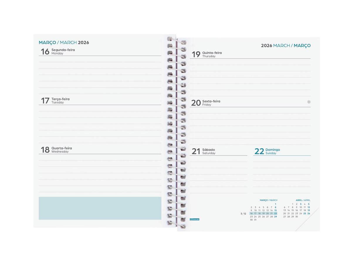 Agenda curso 2025-2026 Gamma 1/8-120x164 mm semana vista horizontal Art Finocam portugués multilingüe Multicolor-4