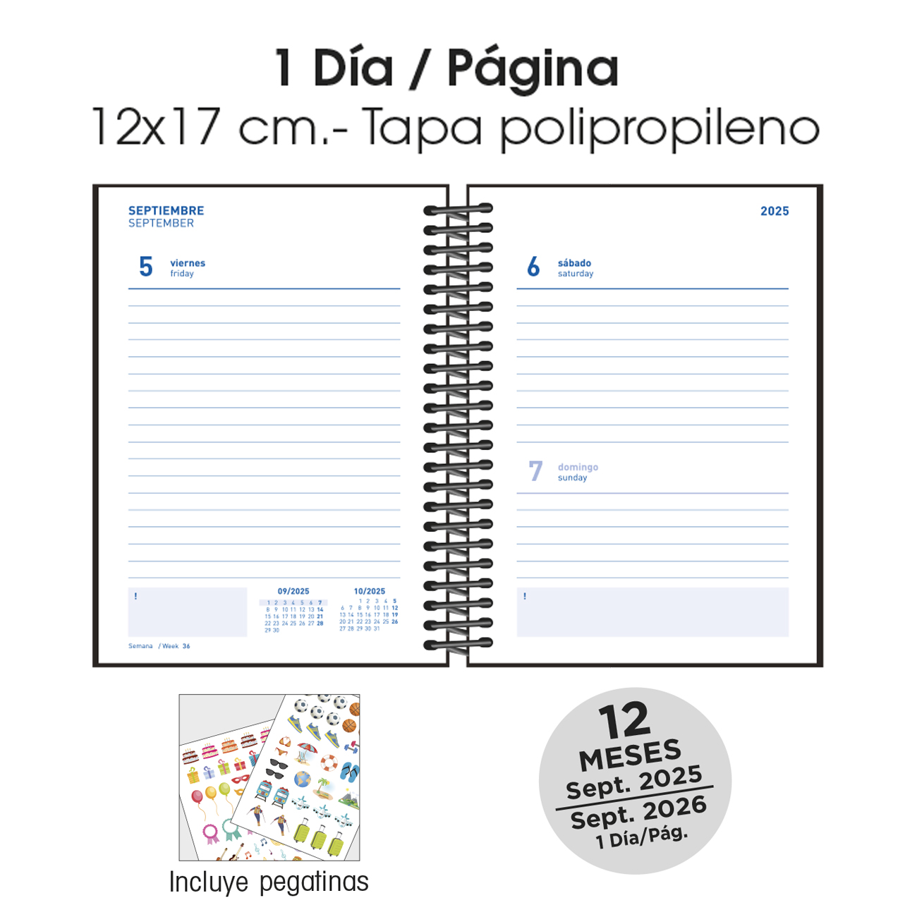 Agenda escolar 2025-2026 1 día por página A6 Student Purple Flowers Senfort Multicolor-2