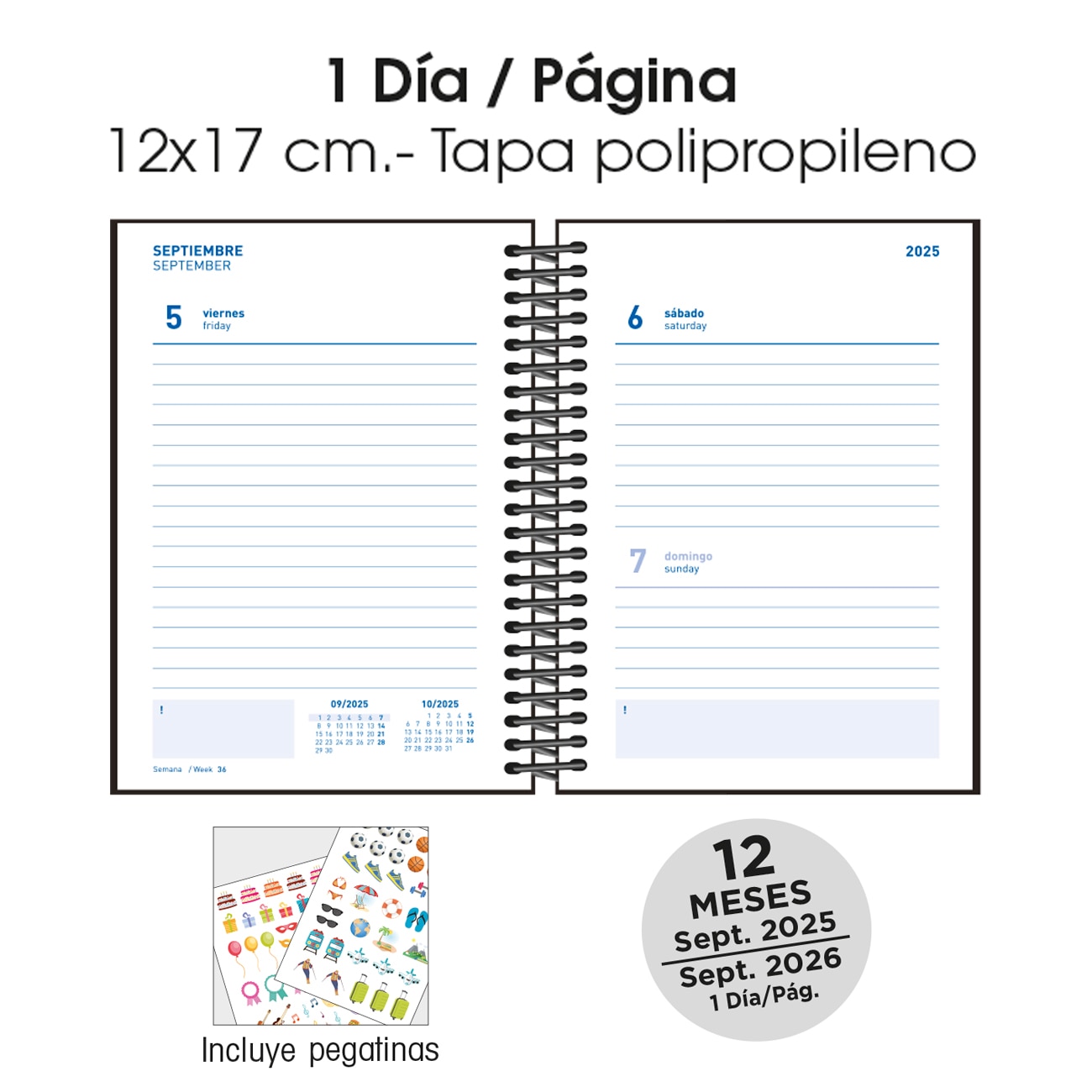 Agenda escolar  2025-2026 1 día por página A6  Student Unicolor Rojo Senfort Rojo-2