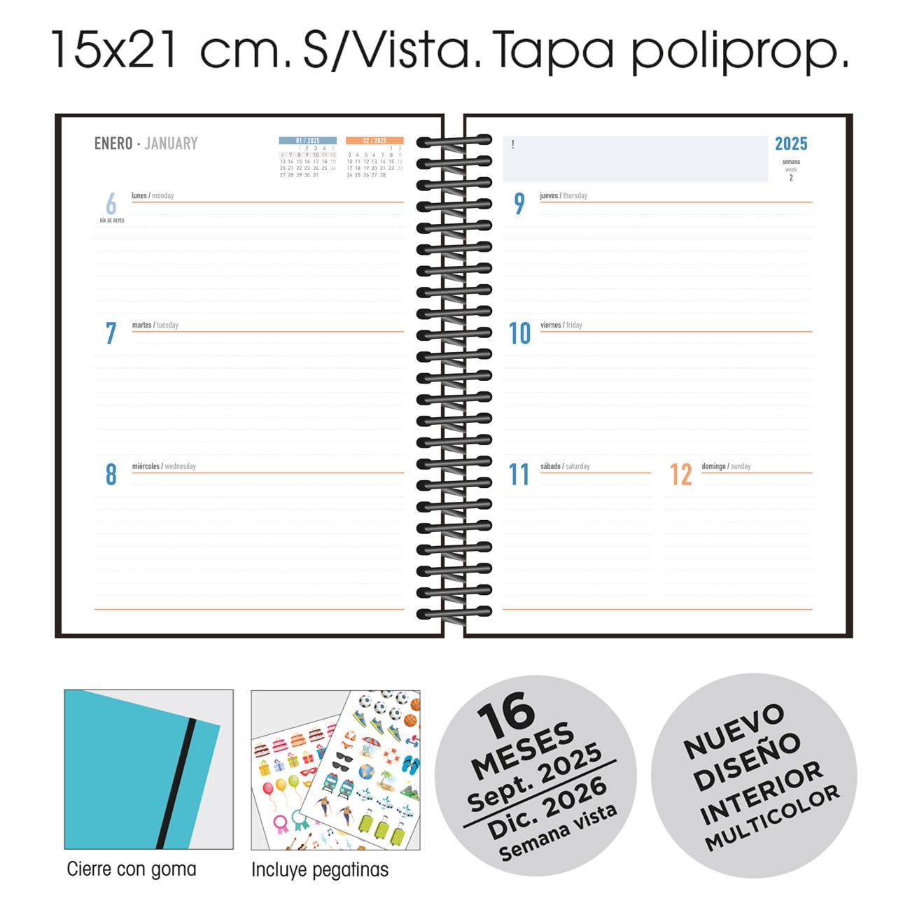 Agenda escolar 2025-2026 semana a la vista Iki Purple Flowers Senfort Multicolor-2