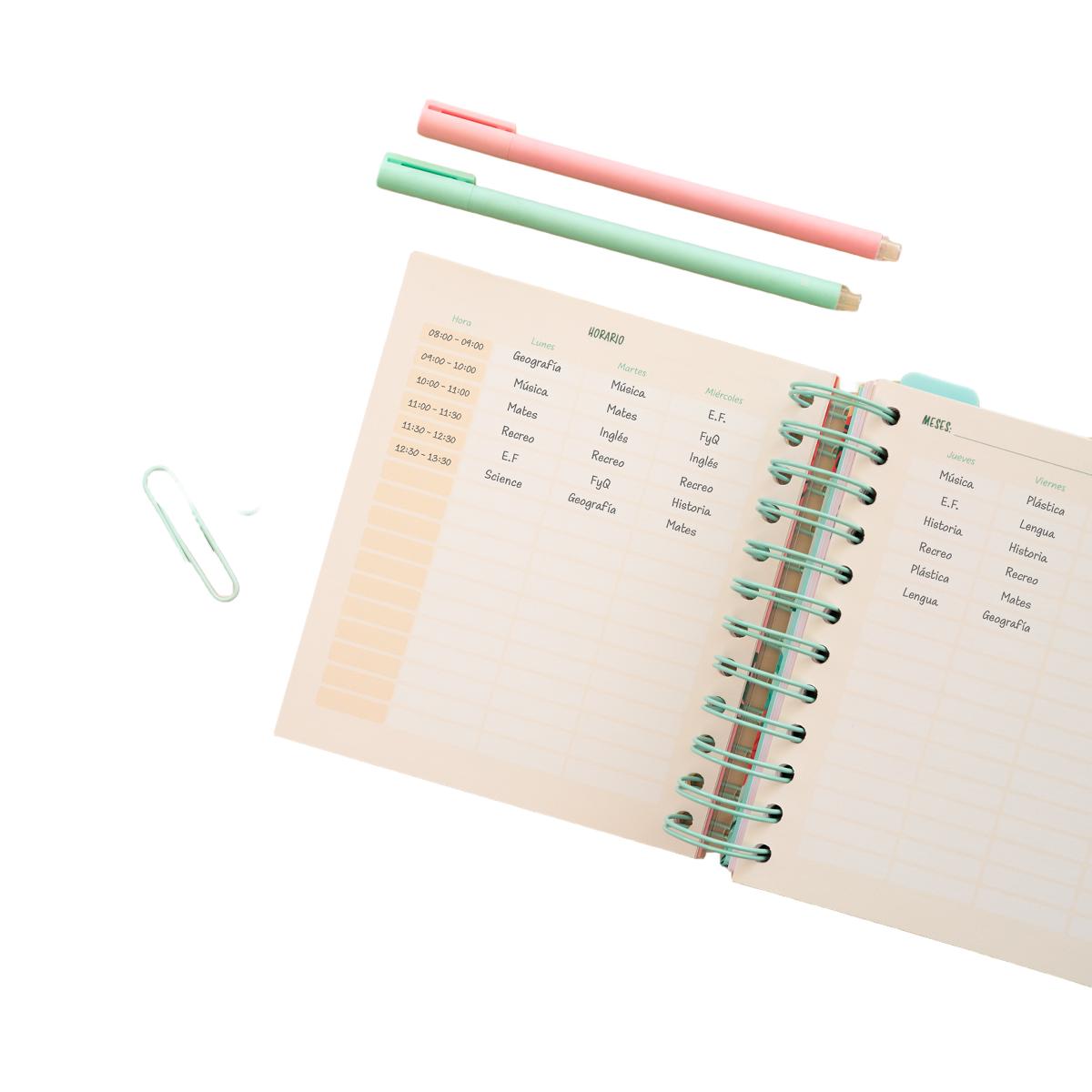 Agenda escolar 2025/2026 día página M 11 meses Amelie Erik azul Azul / Rosa-3