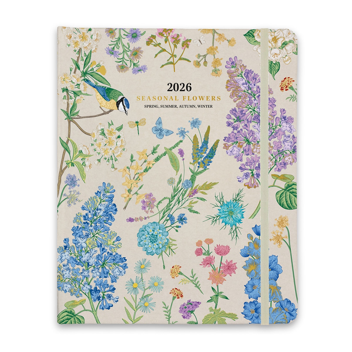 Agenda 17 meses 2025/2026 semana vista Idole Seasonal flowers Kokonote beige Beige / Azul-1