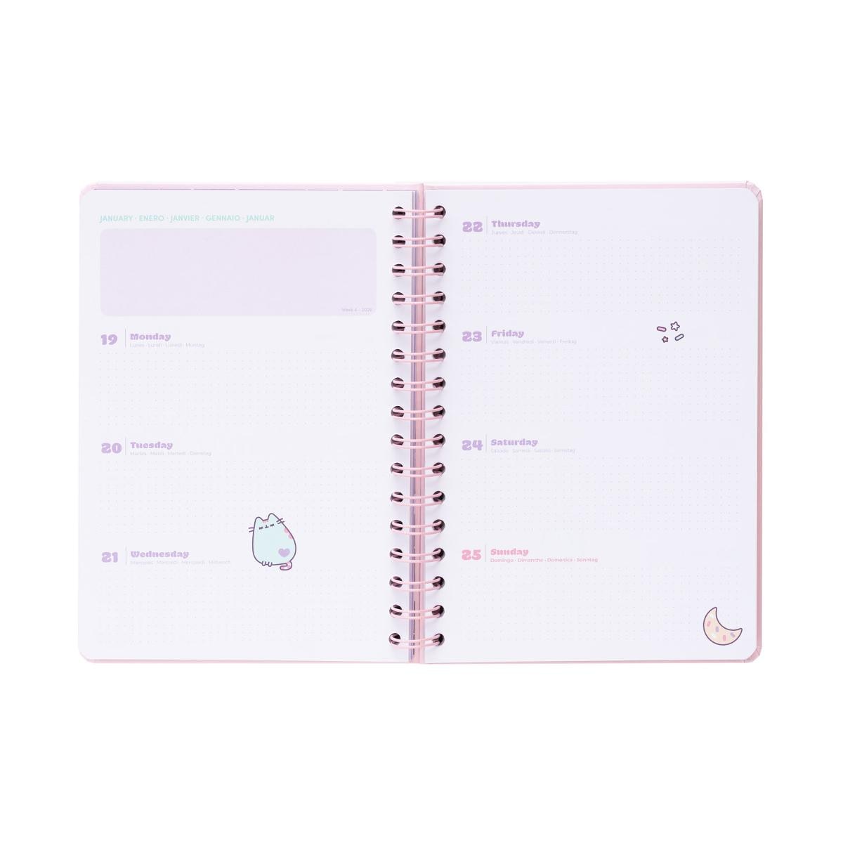 Agenda escolar 2025/2026 semana vista A5 12 meses Pusheen Erik rosa Rosa / Blanco-2