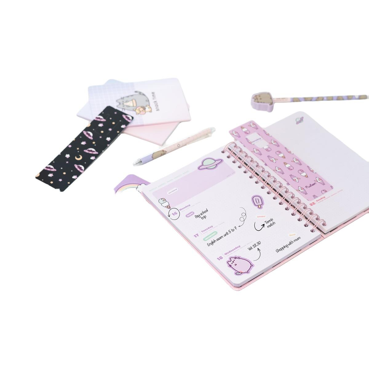 Agenda escolar 2025/2026 semana vista A5 12 meses Pusheen Erik rosa Rosa / Blanco-6