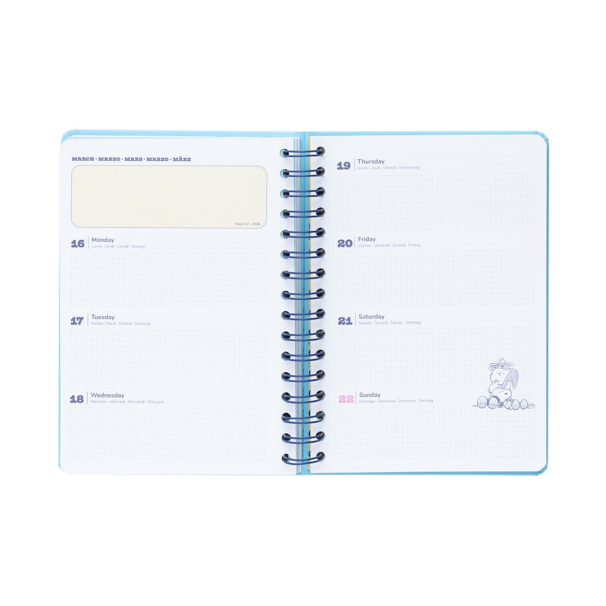 Agenda escolar 2025/2026 semana vista A5 12 meses Snoopy Erik azul Azul / Blanco-2